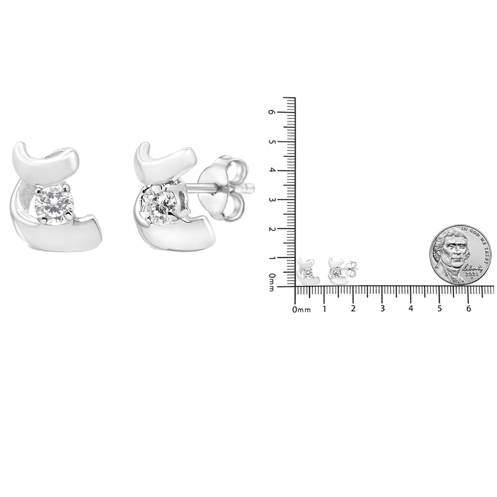 .925 Sterling Silver Round Cut Diamond Fashion Earrings