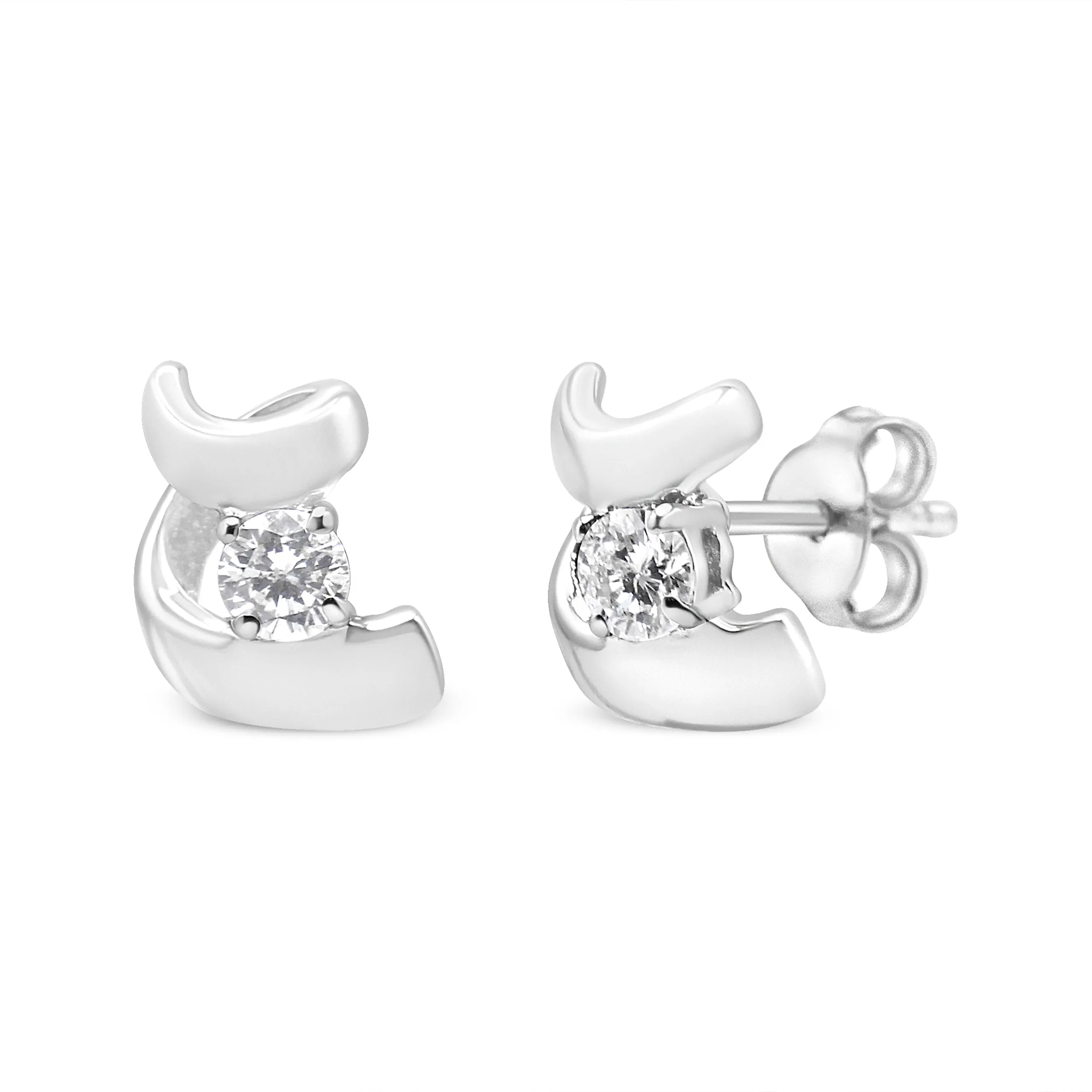 .925 Sterling Silver Round Cut Diamond Fashion Earrings