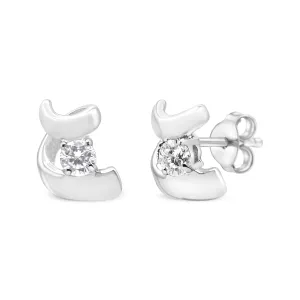 .925 Sterling Silver Round Cut Diamond Fashion Earrings