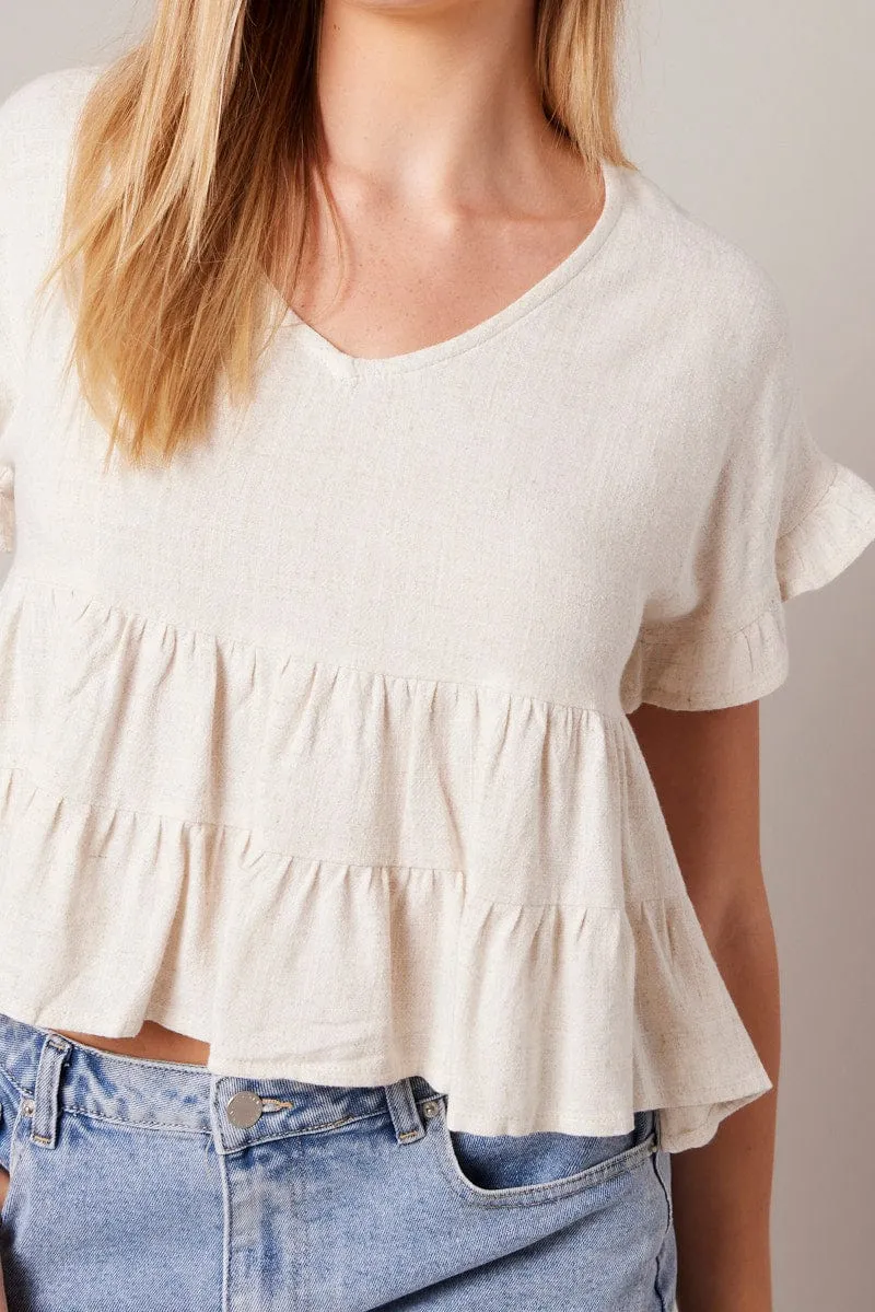 Beige Tiered Top Short Sleeve