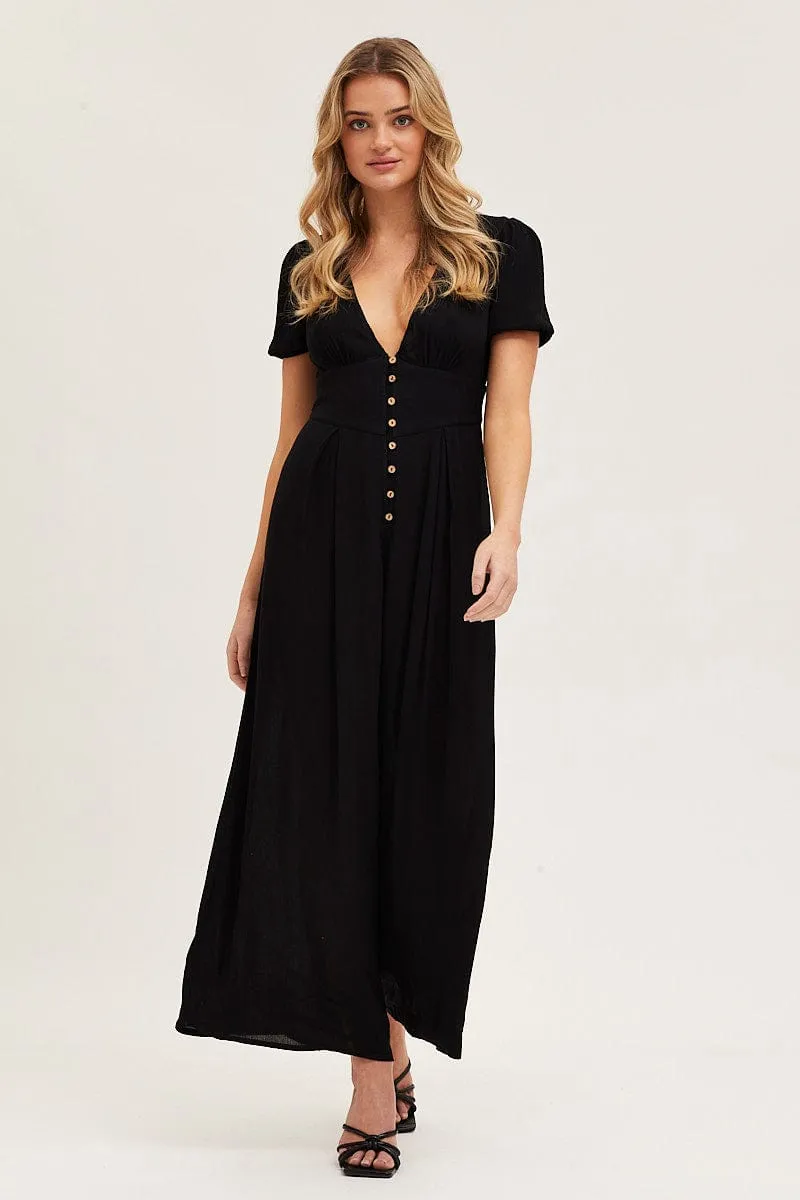 Black Jumpsuit Long Sleeve V Neck