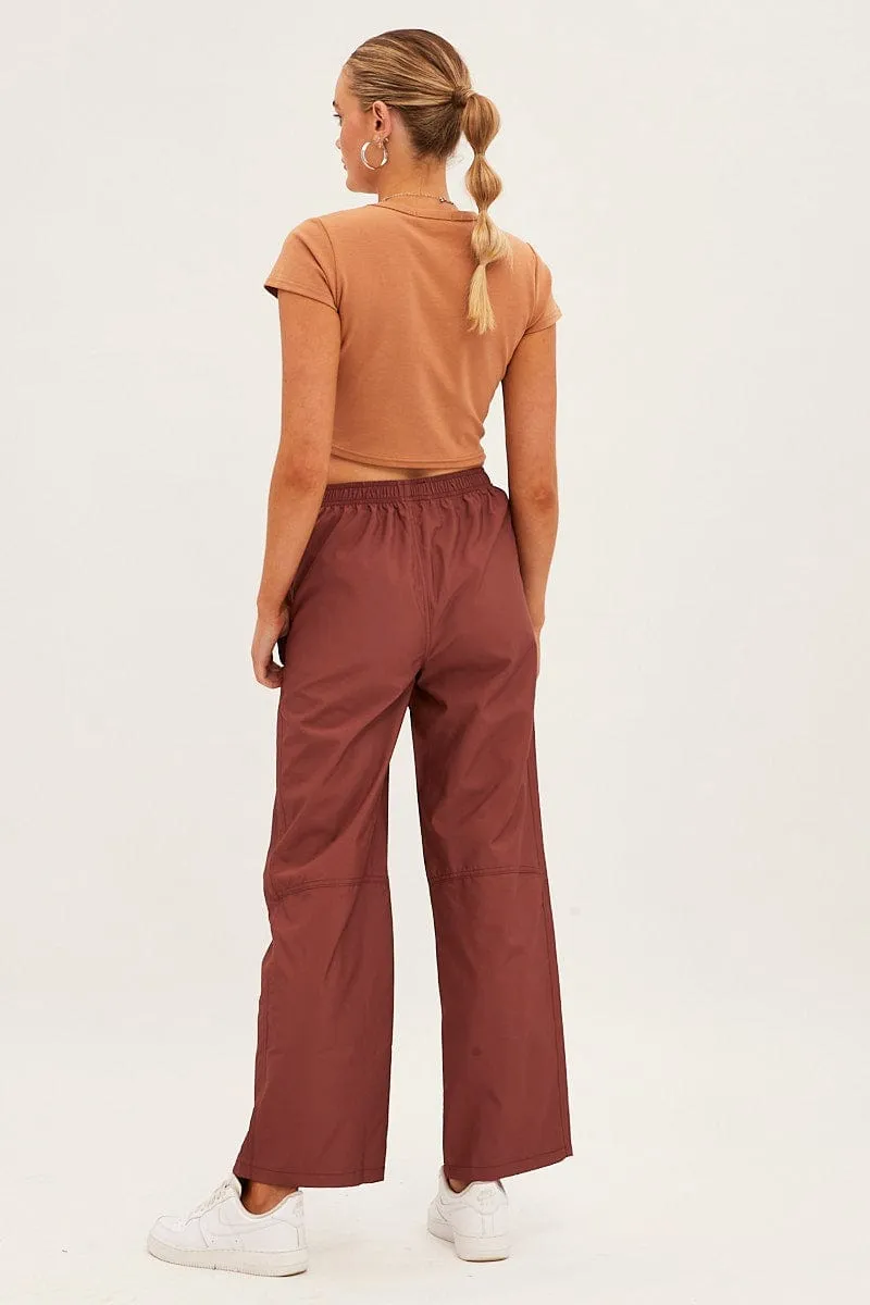Brown Cargo Parachute Pants