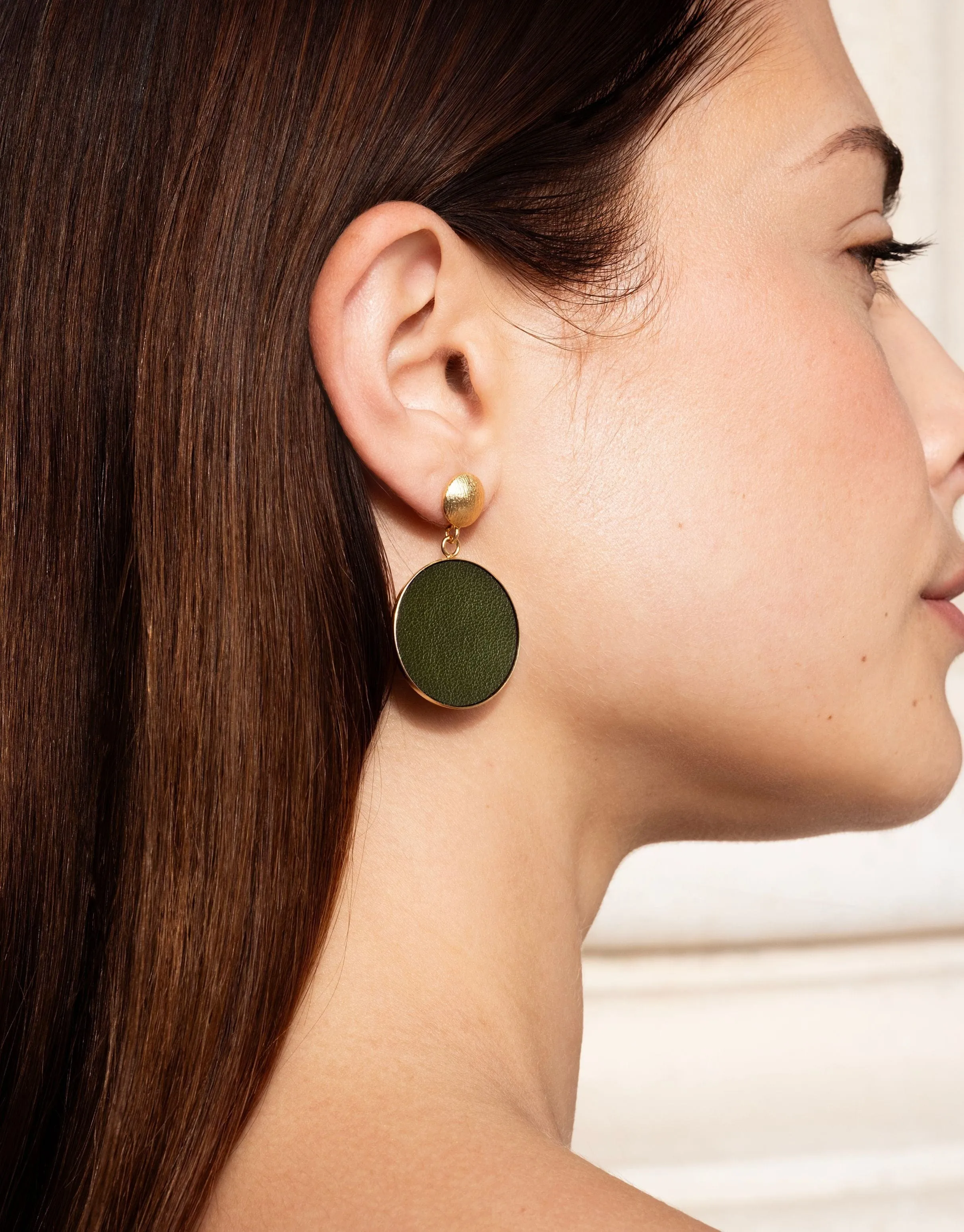 Charlotte 24ct Gold Plated Stud Earrings | Dark Green & Gold