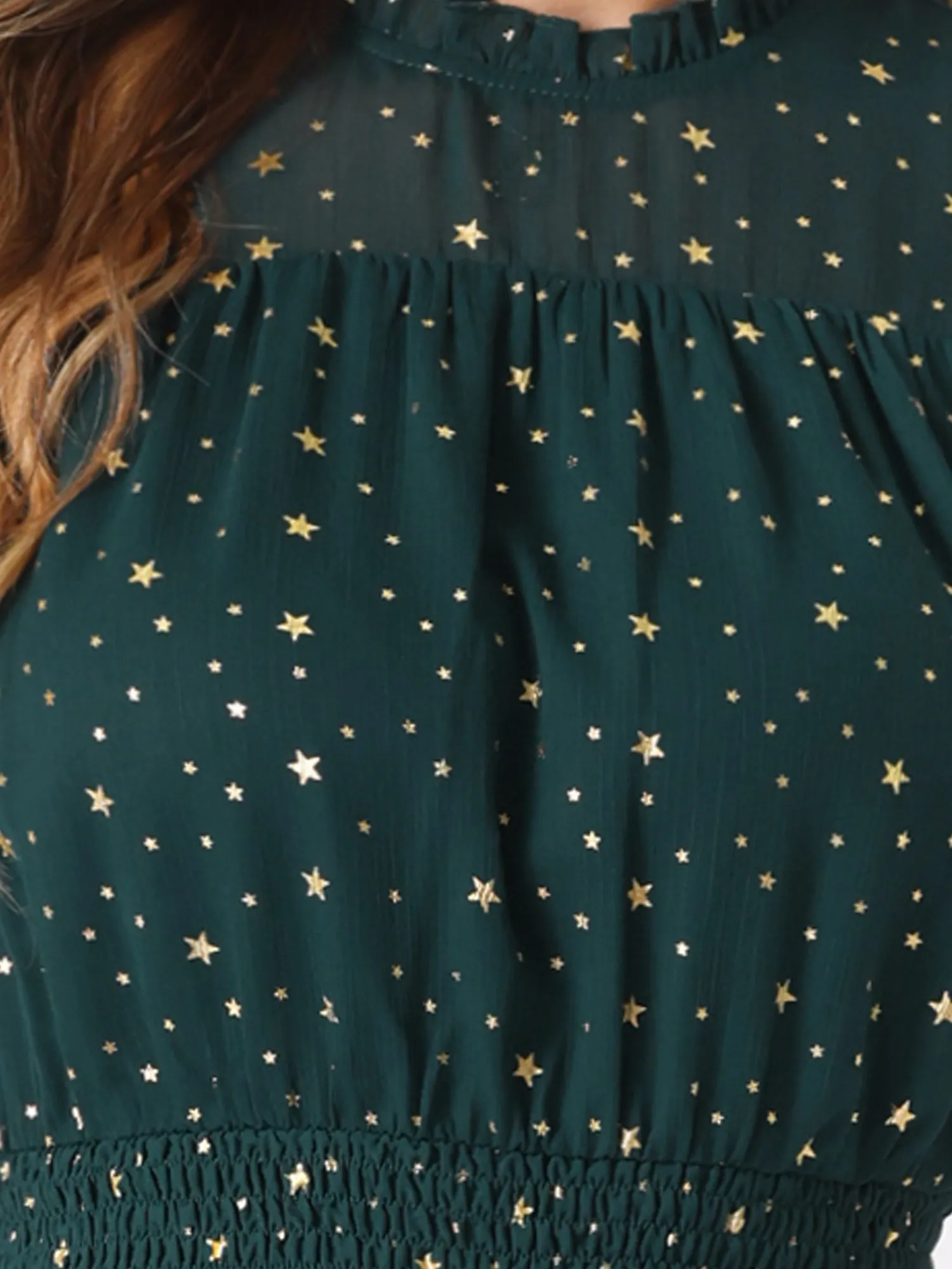Chiffon Sleeveless Smocked Waist Gilding Metallic Stars Party Dress