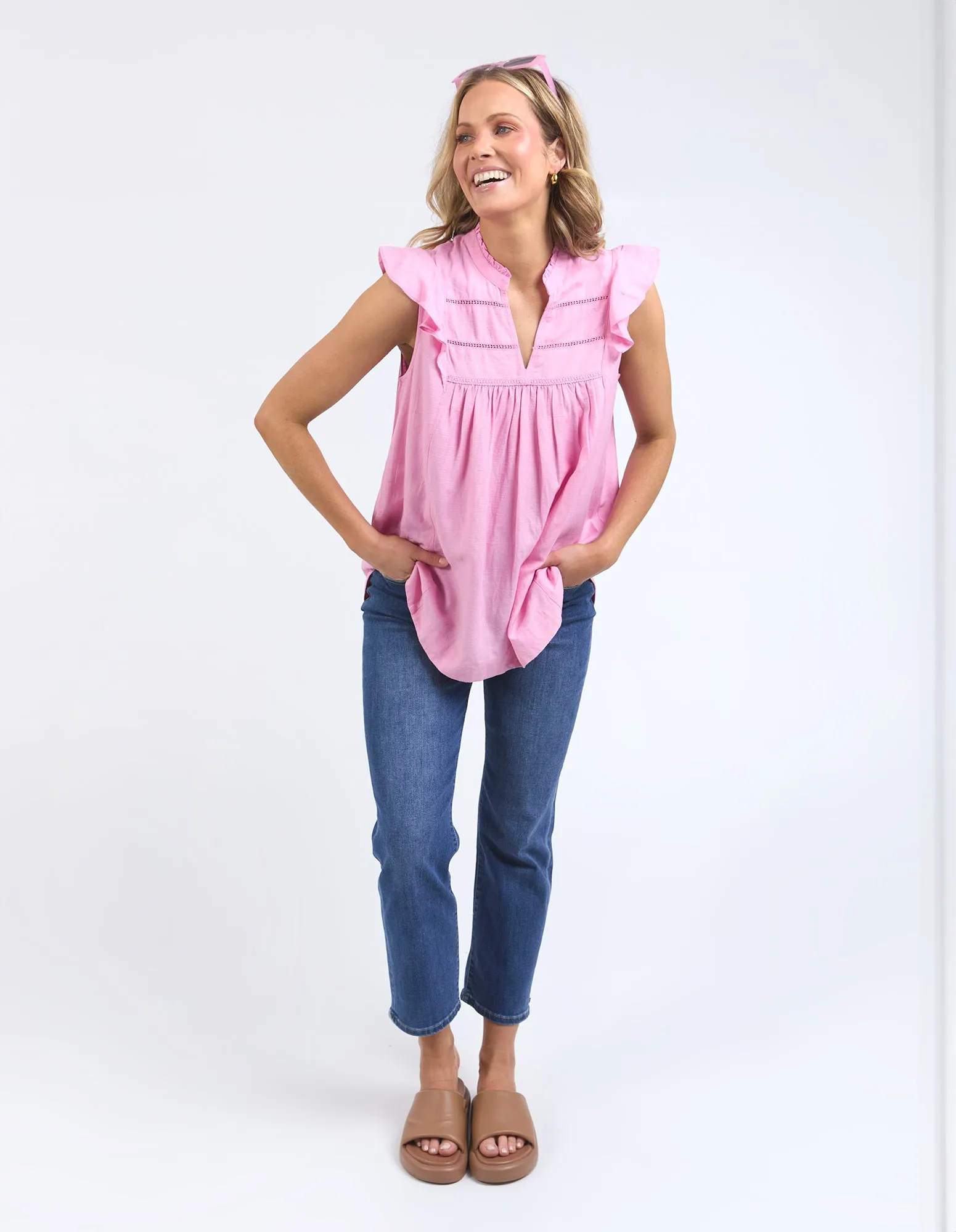 Elm Market Lace Trim Blouse Pretty Pink