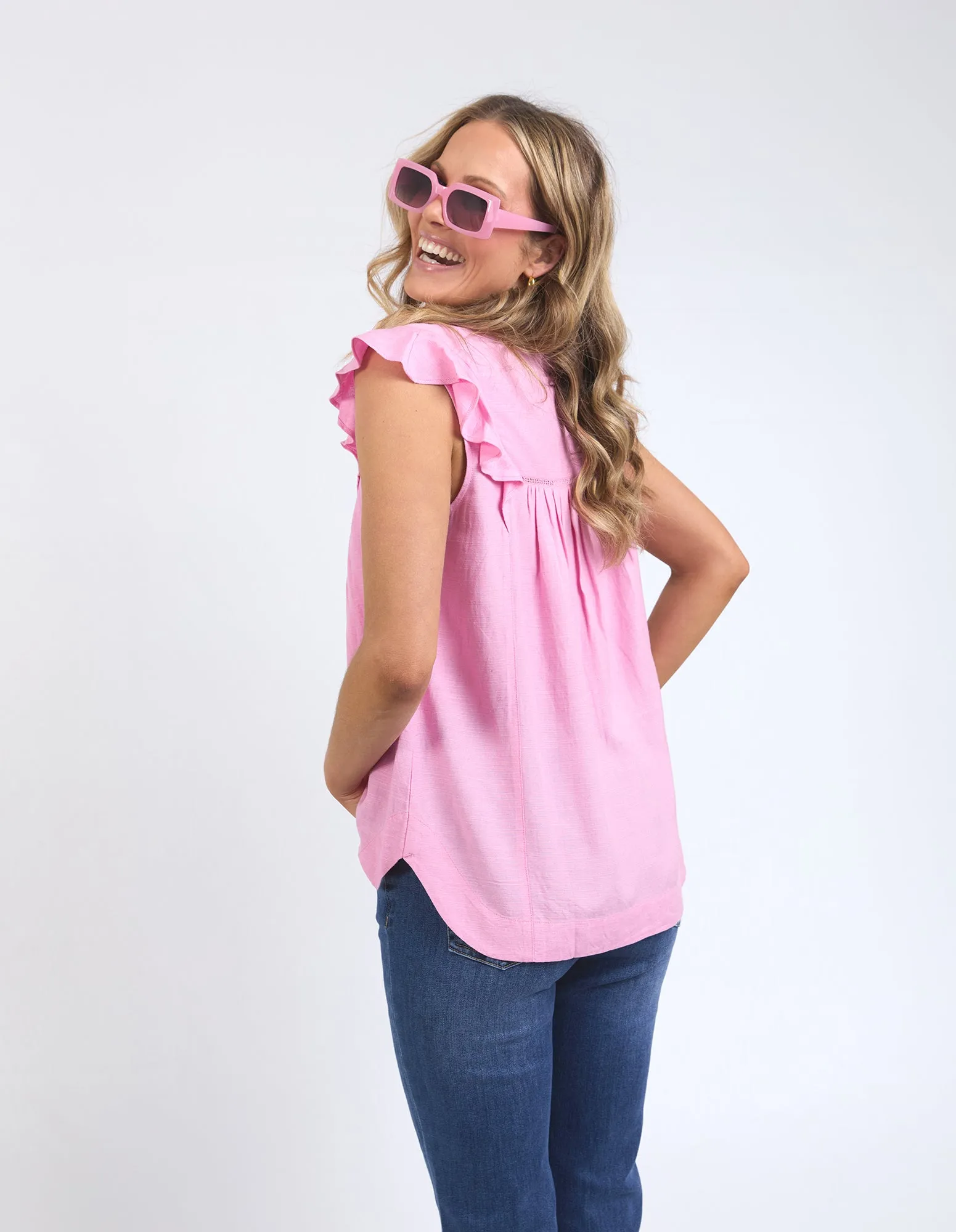 Elm Market Lace Trim Blouse Pretty Pink