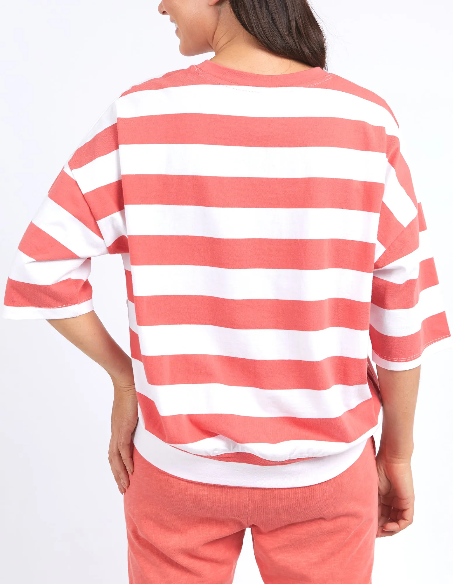 Elm Mazie Block Stripe Sweat Watermelon Crush And White Stripe