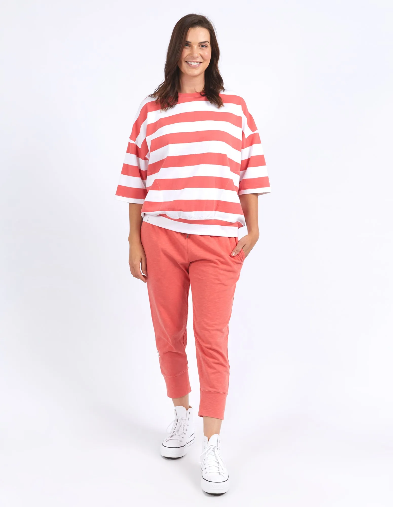 Elm Mazie Block Stripe Sweat Watermelon Crush And White Stripe