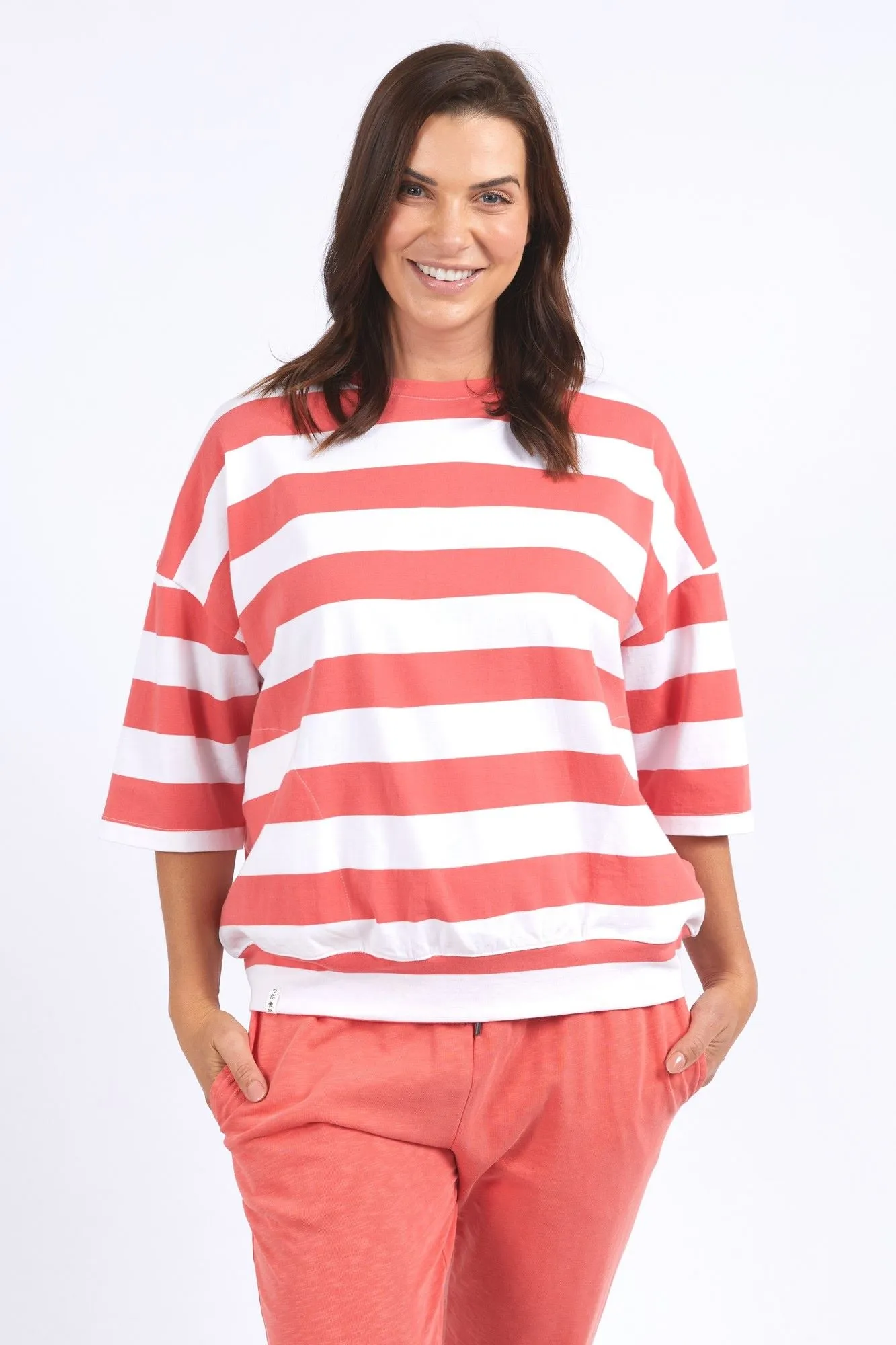 Elm Mazie Block Stripe Sweat Watermelon Crush And White Stripe