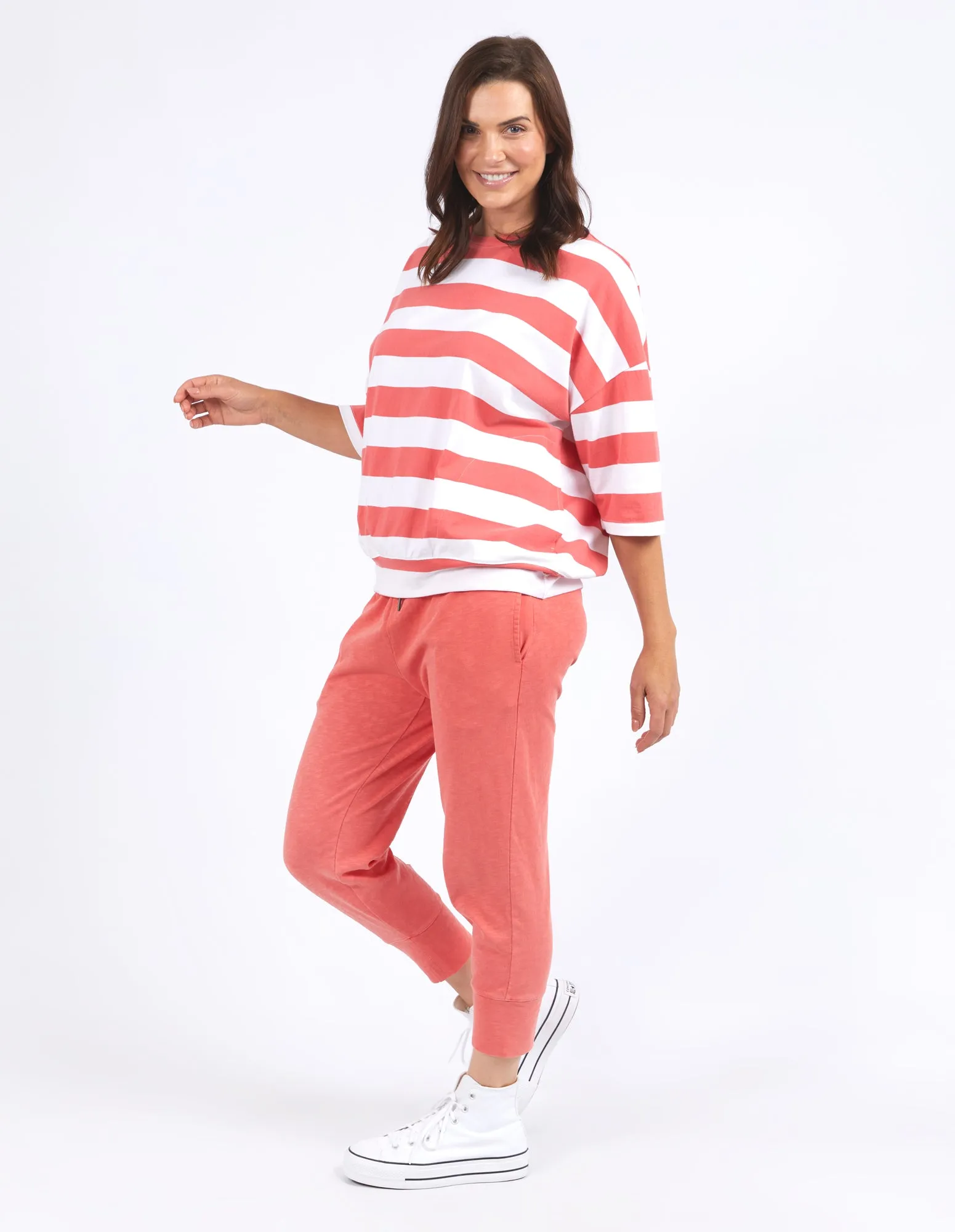 Elm Mazie Block Stripe Sweat Watermelon Crush And White Stripe