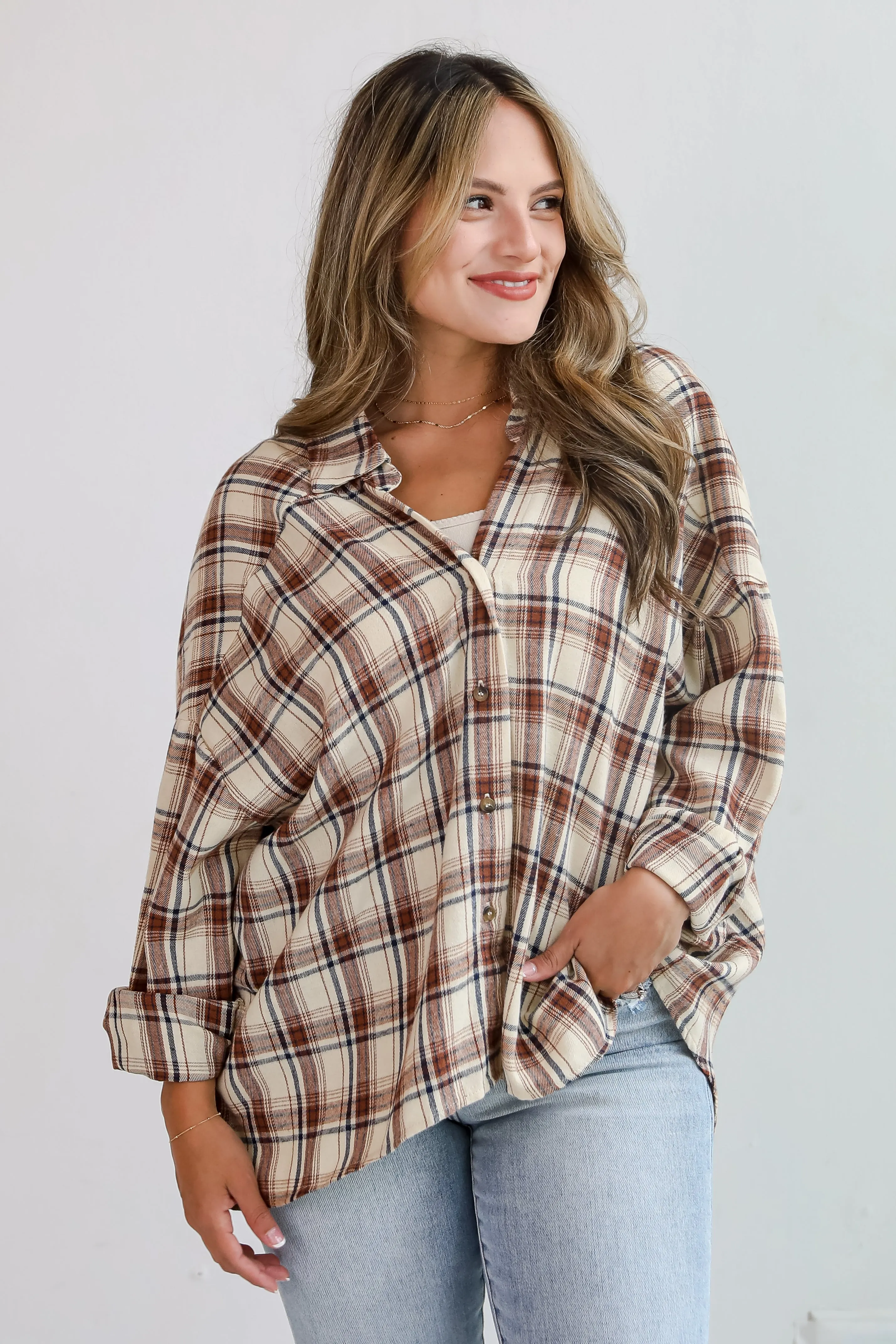 FINAL SALE - Adorably Classic Beige Plaid Flannel