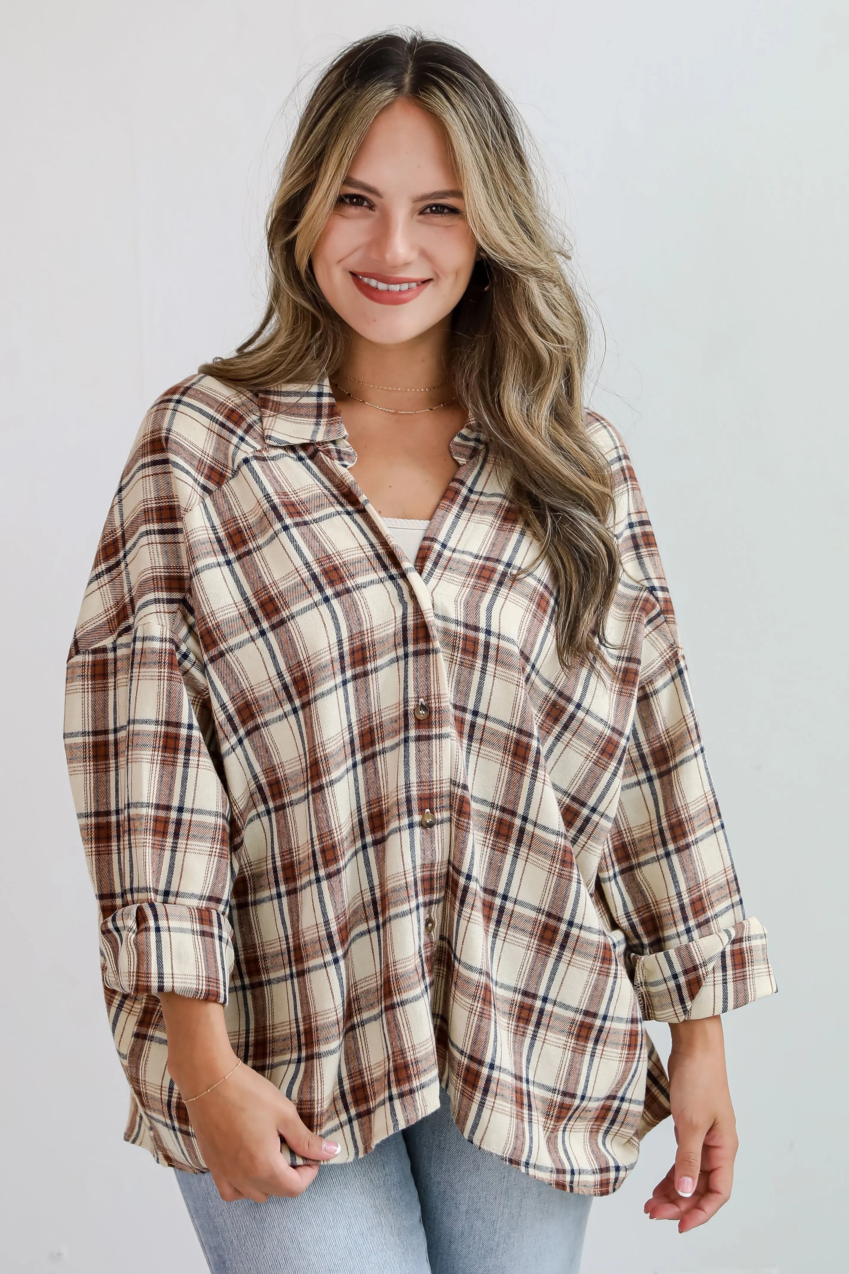 FINAL SALE - Adorably Classic Beige Plaid Flannel