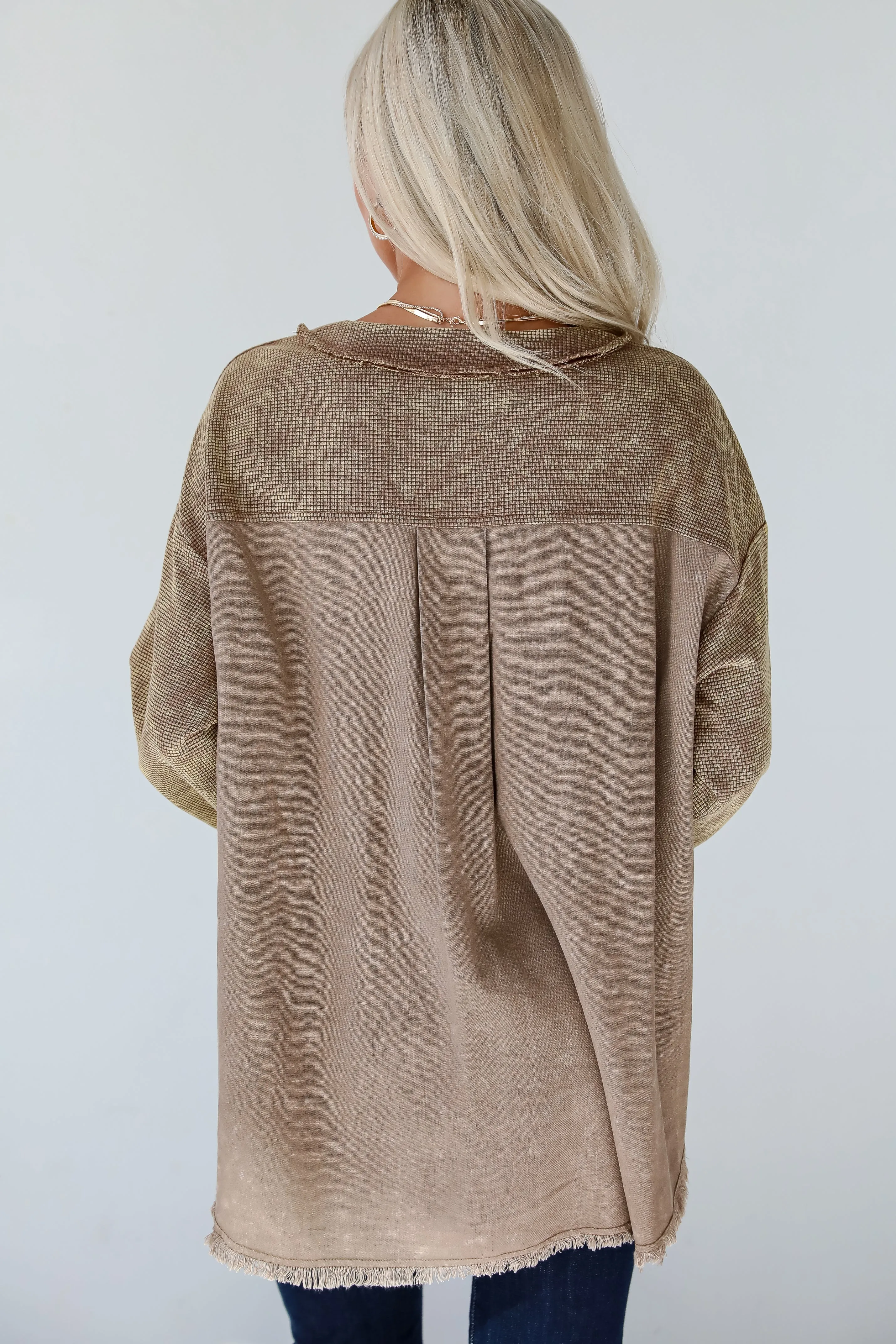 FINAL SALE - Convincing Composure Mocha Waffle Knit Henley Top