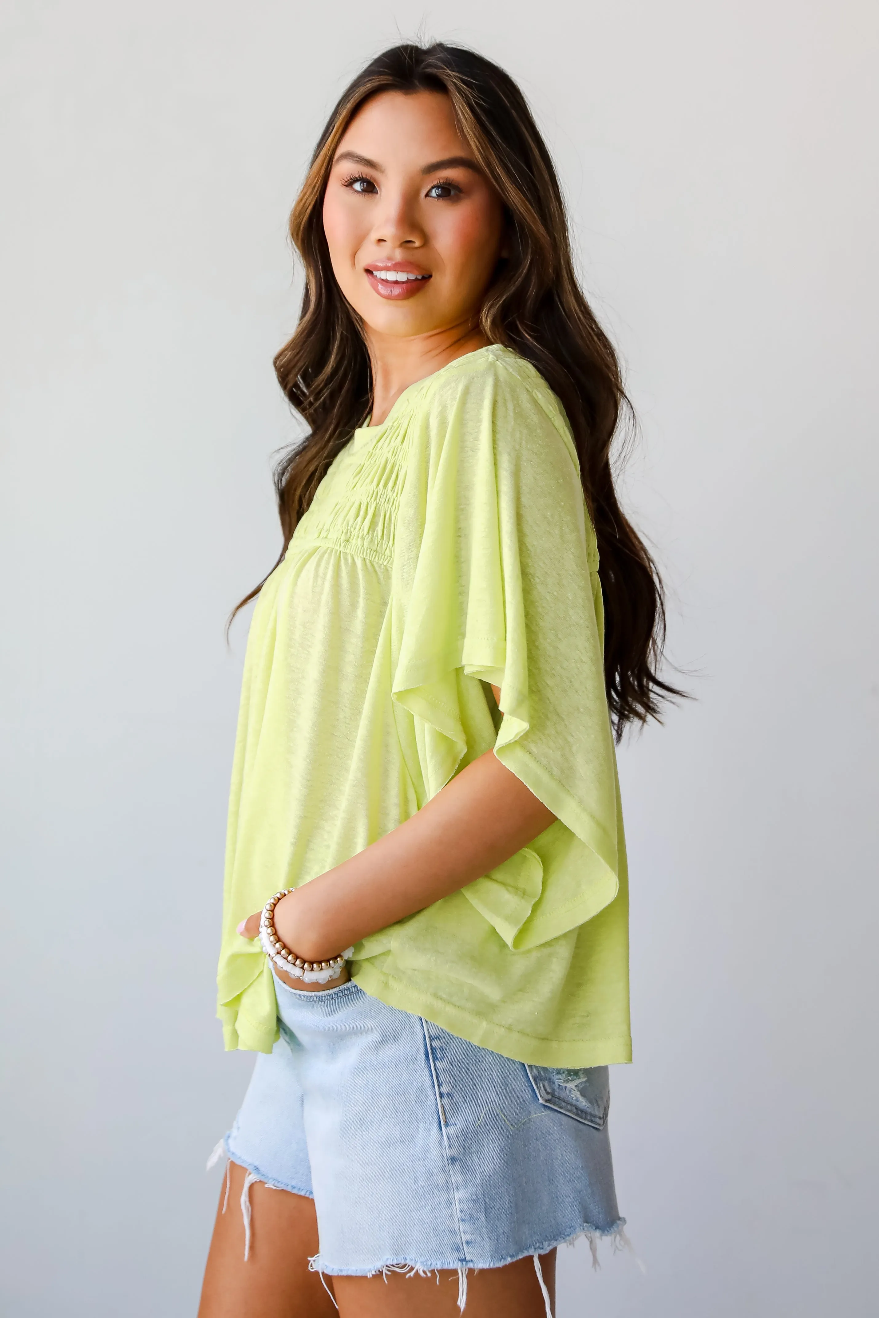 FINAL SALE - Laidback Living Lime Smocked Tee