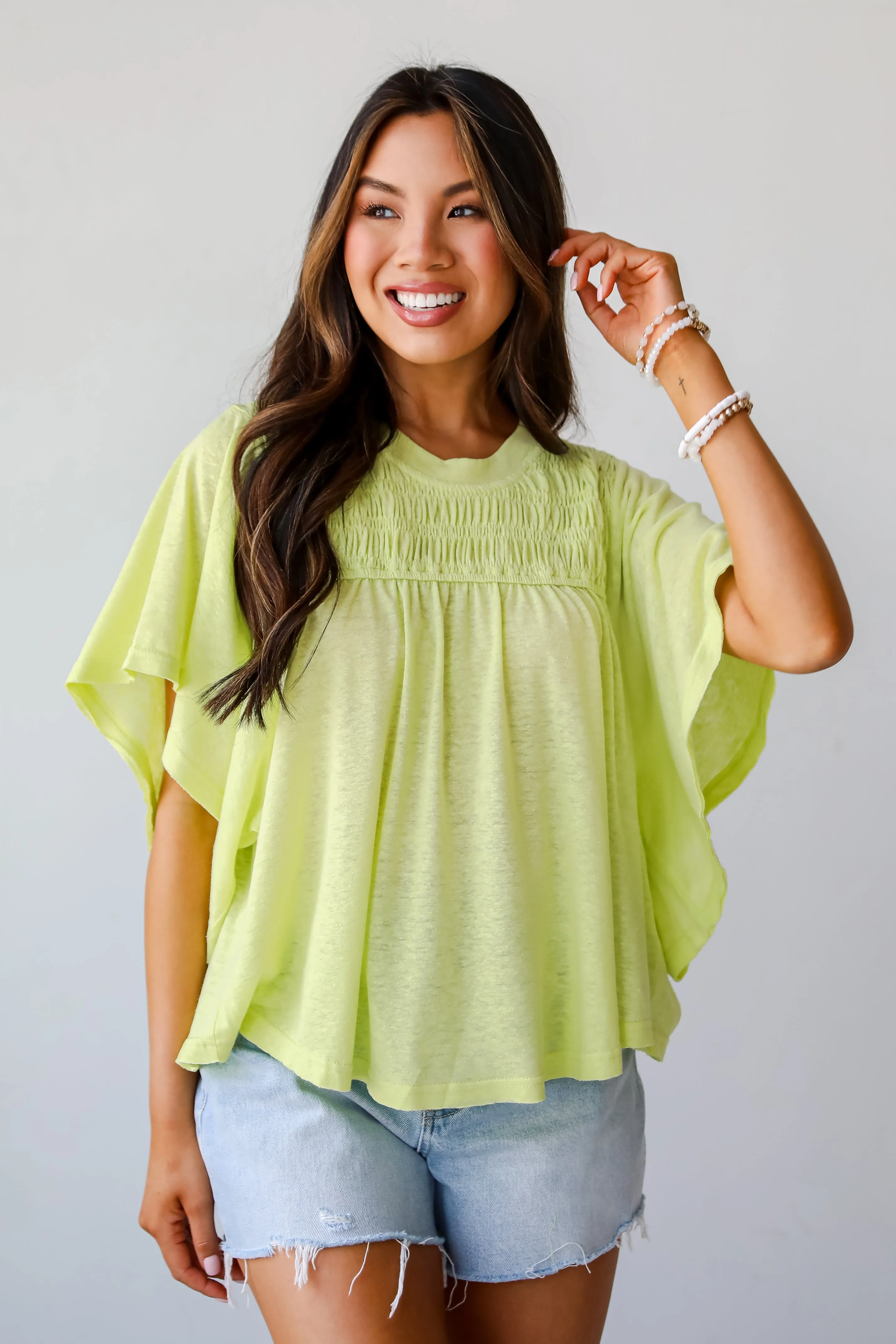 FINAL SALE - Laidback Living Lime Smocked Tee