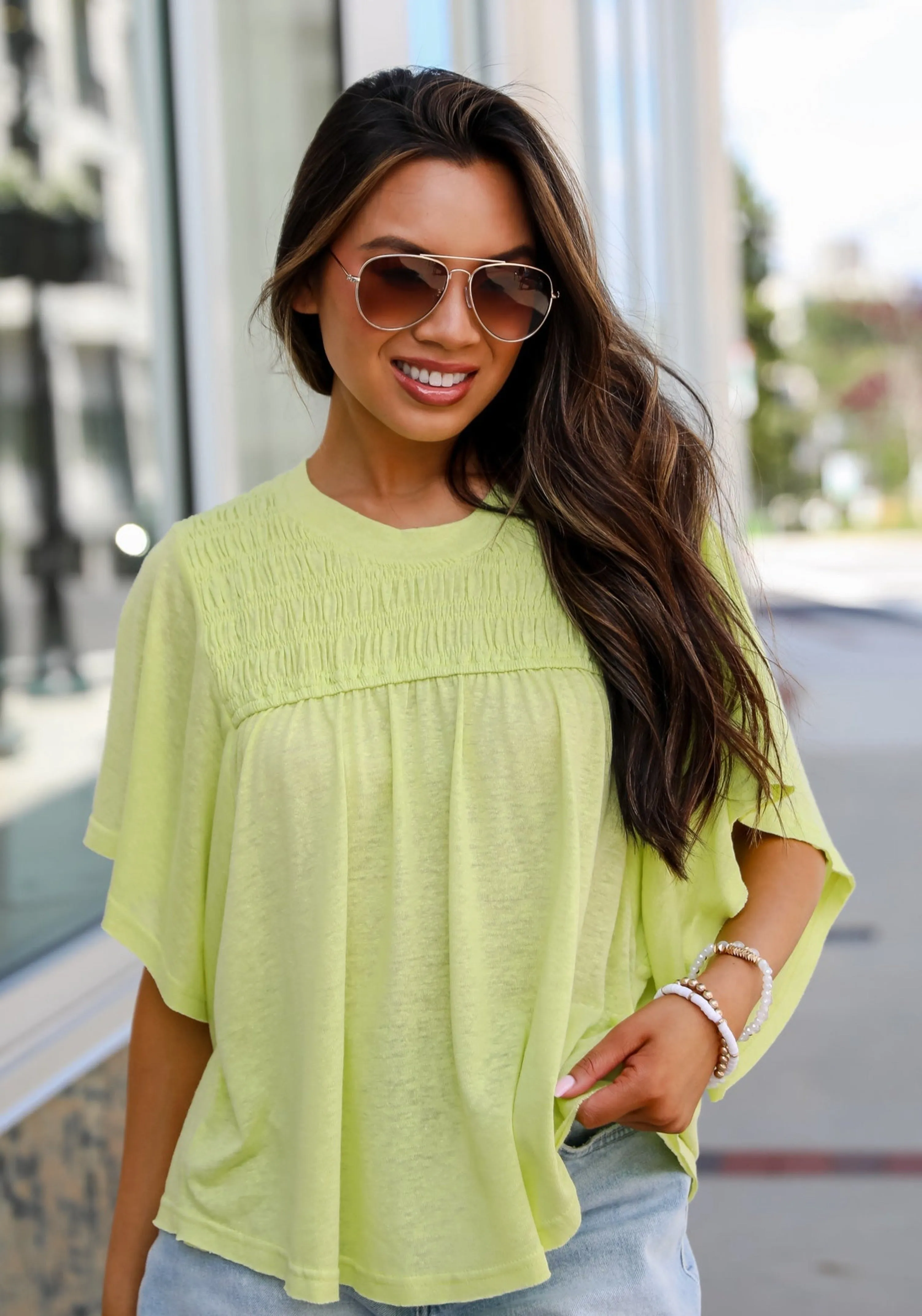 FINAL SALE - Laidback Living Lime Smocked Tee