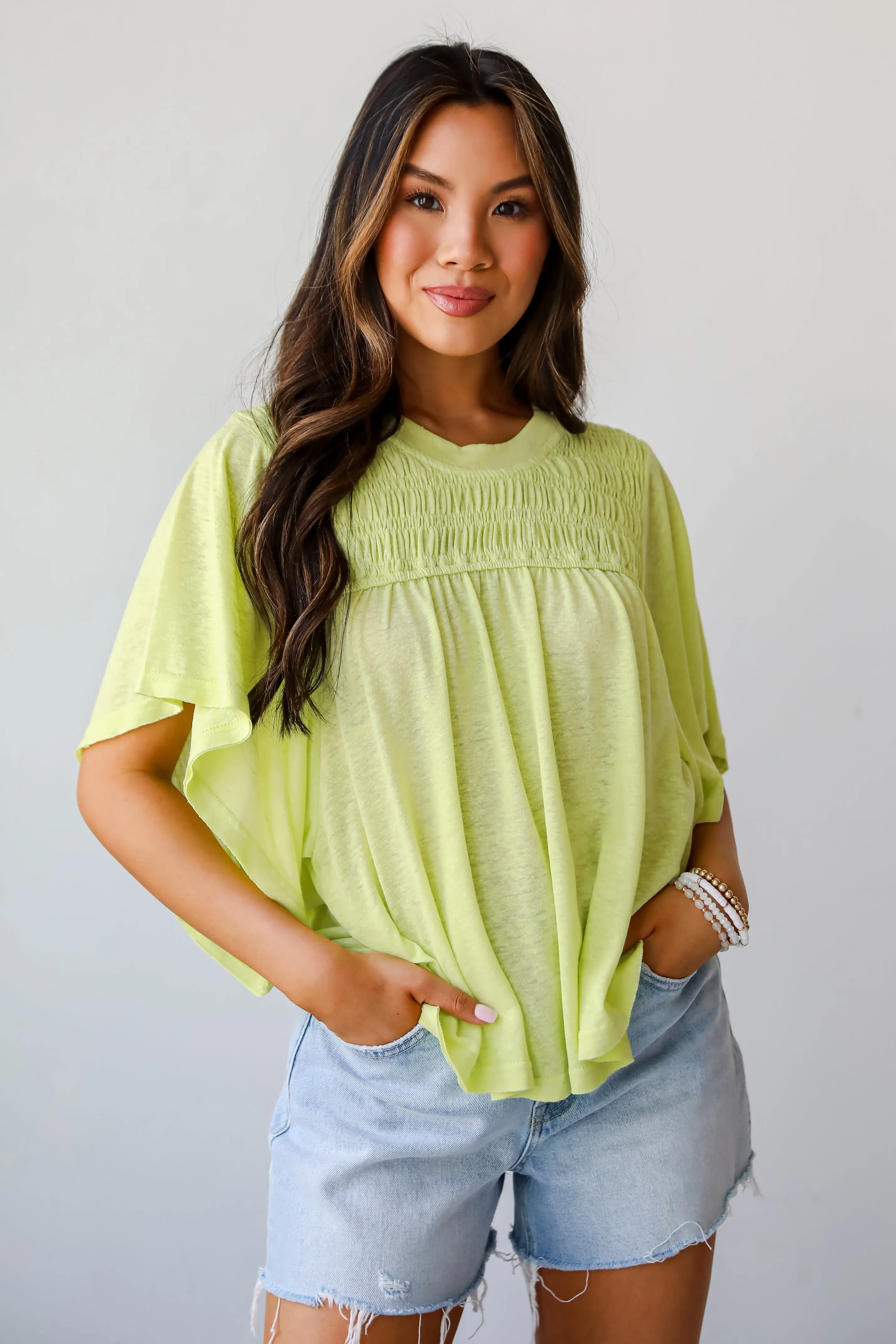 FINAL SALE - Laidback Living Lime Smocked Tee