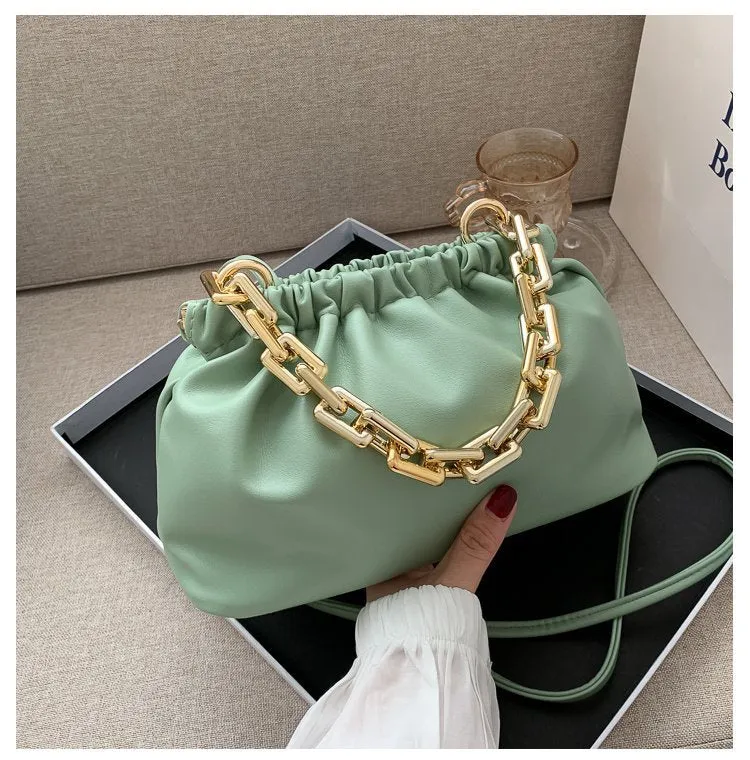Gold Chains Dumpling Clip Purse Bag Women Cloud Underarm Shoulder Bag