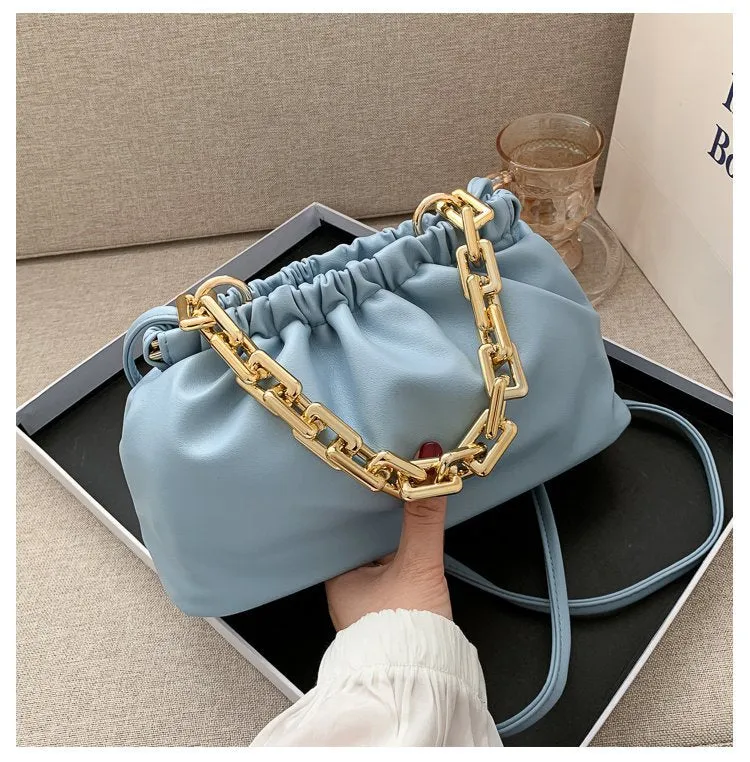 Gold Chains Dumpling Clip Purse Bag Women Cloud Underarm Shoulder Bag