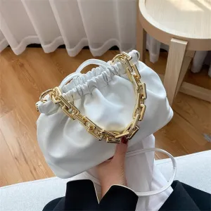 Gold Chains Dumpling Clip Purse Bag Women Cloud Underarm Shoulder Bag