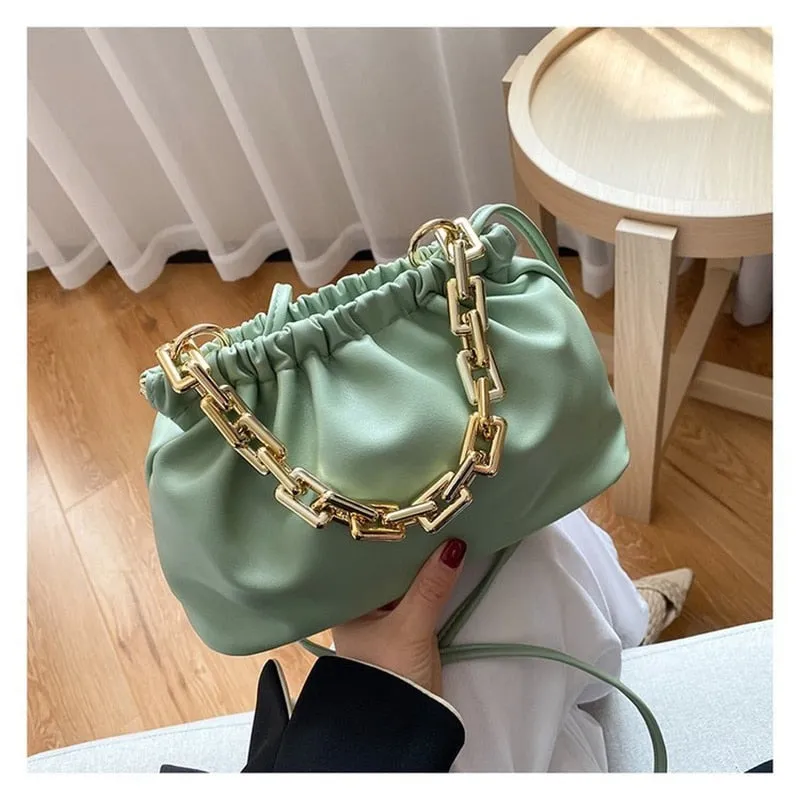 Gold Chains Dumpling Clip Purse Bag Women Cloud Underarm Shoulder Bag
