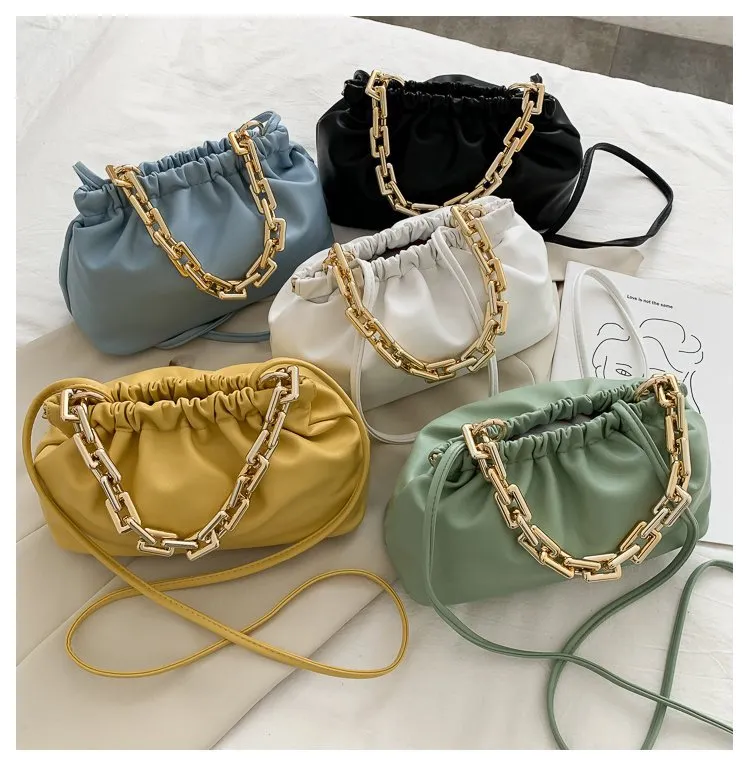 Gold Chains Dumpling Clip Purse Bag Women Cloud Underarm Shoulder Bag