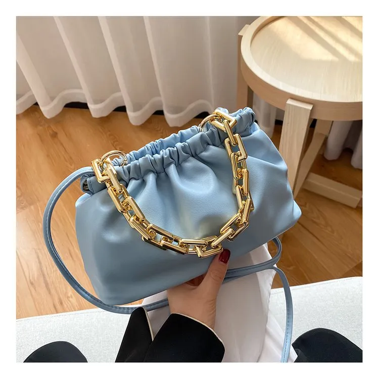 Gold Chains Dumpling Clip Purse Bag Women Cloud Underarm Shoulder Bag