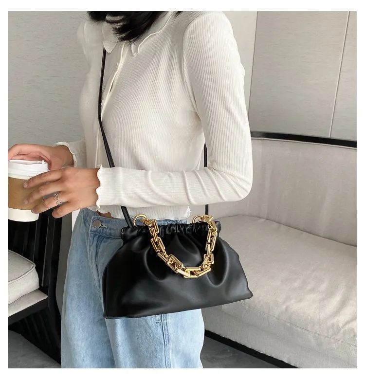 Gold Chains Dumpling Clip Purse Bag Women Cloud Underarm Shoulder Bag