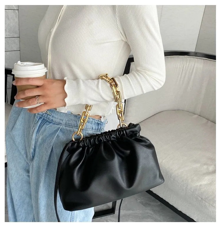 Gold Chains Dumpling Clip Purse Bag Women Cloud Underarm Shoulder Bag