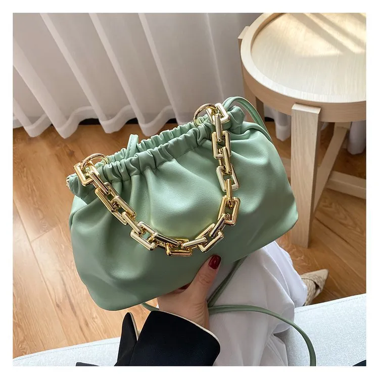 Gold Chains Dumpling Clip Purse Bag Women Cloud Underarm Shoulder Bag