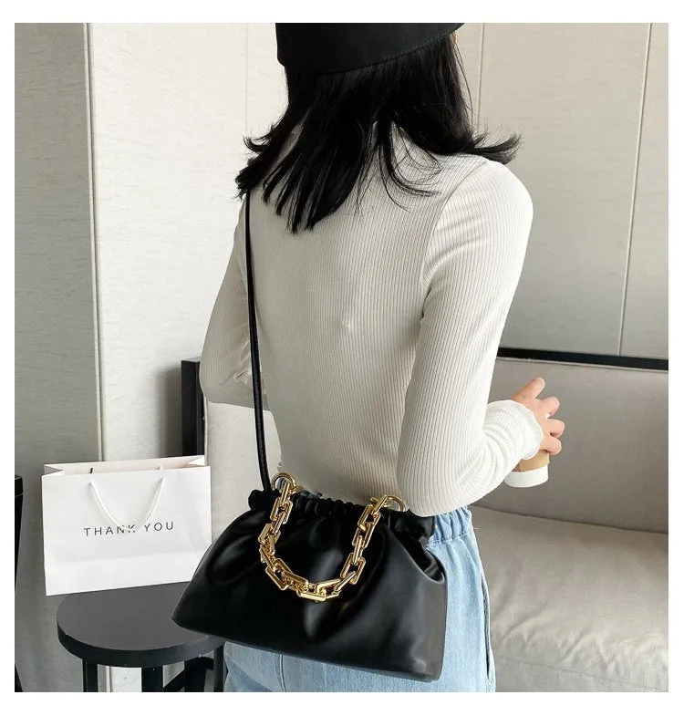 Gold Chains Dumpling Clip Purse Bag Women Cloud Underarm Shoulder Bag