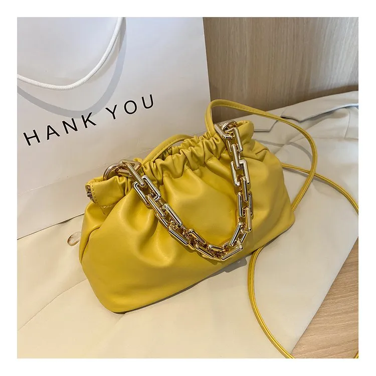 Gold Chains Dumpling Clip Purse Bag Women Cloud Underarm Shoulder Bag