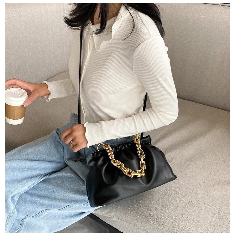 Gold Chains Dumpling Clip Purse Bag Women Cloud Underarm Shoulder Bag
