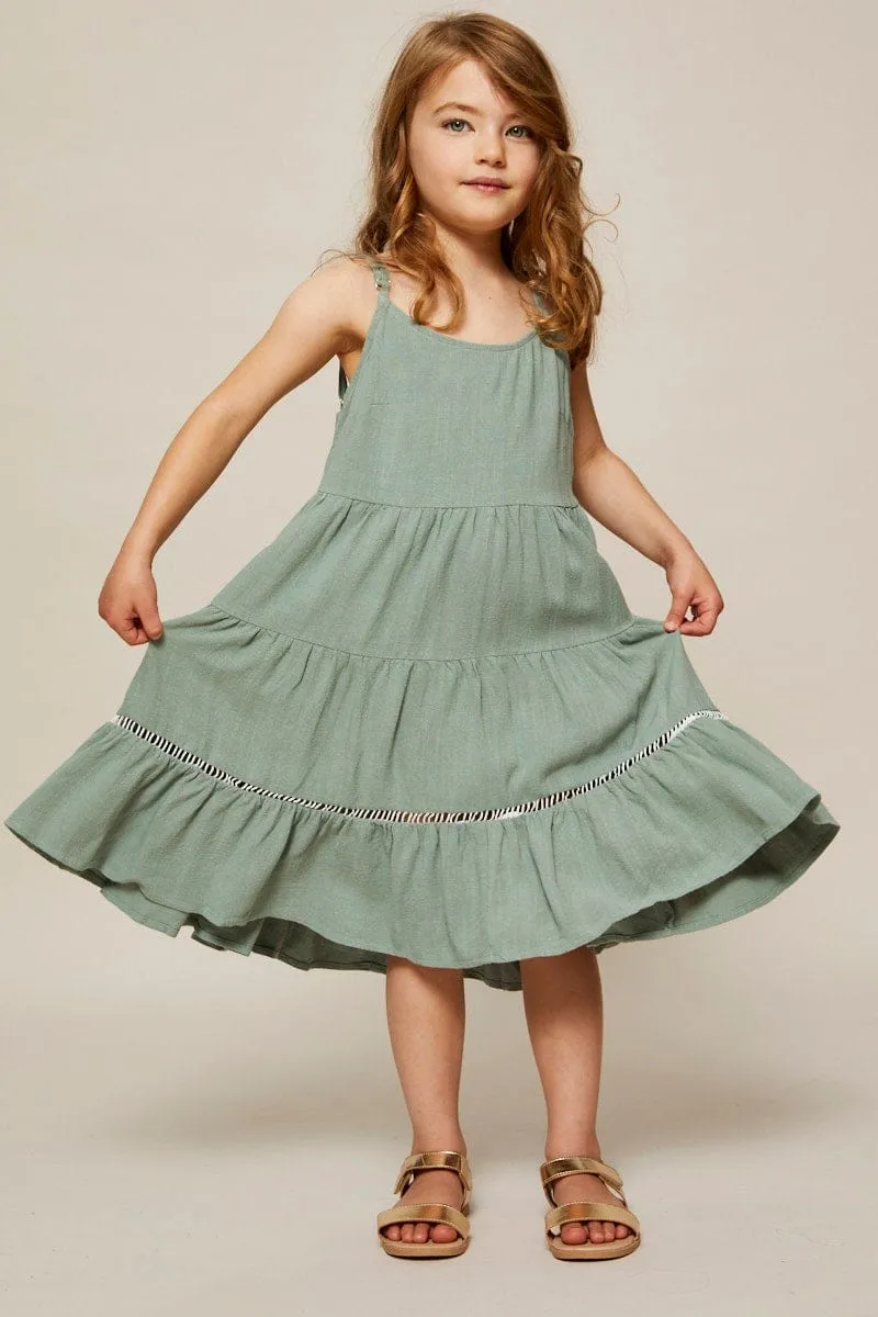 Green Kids Linen Blend Swing Dress