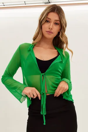 Green Mesh Cardigan Long Sleeve