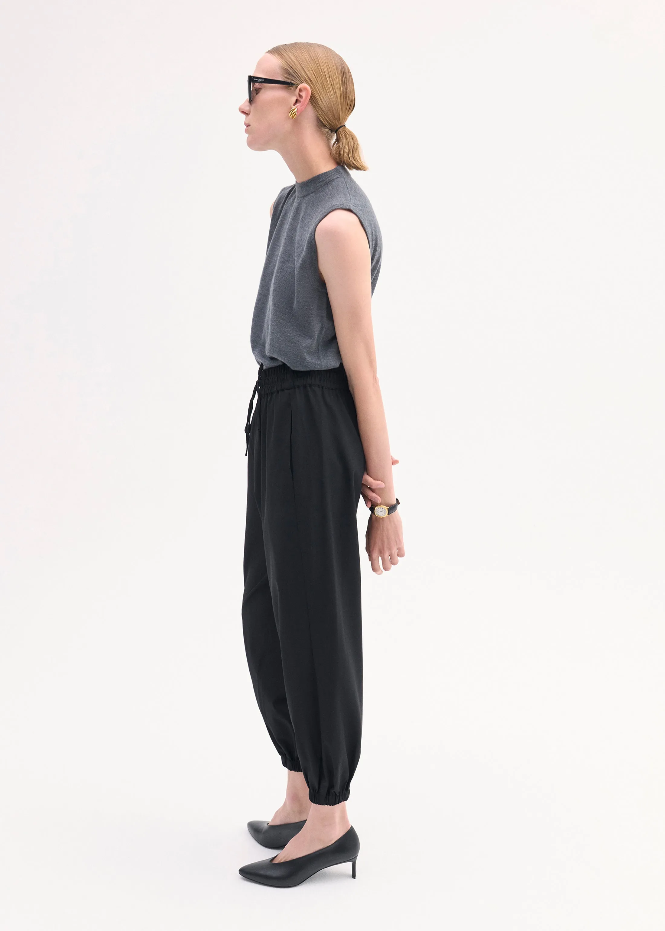 Jogger Pant in Stretch Wool Suiting - Black