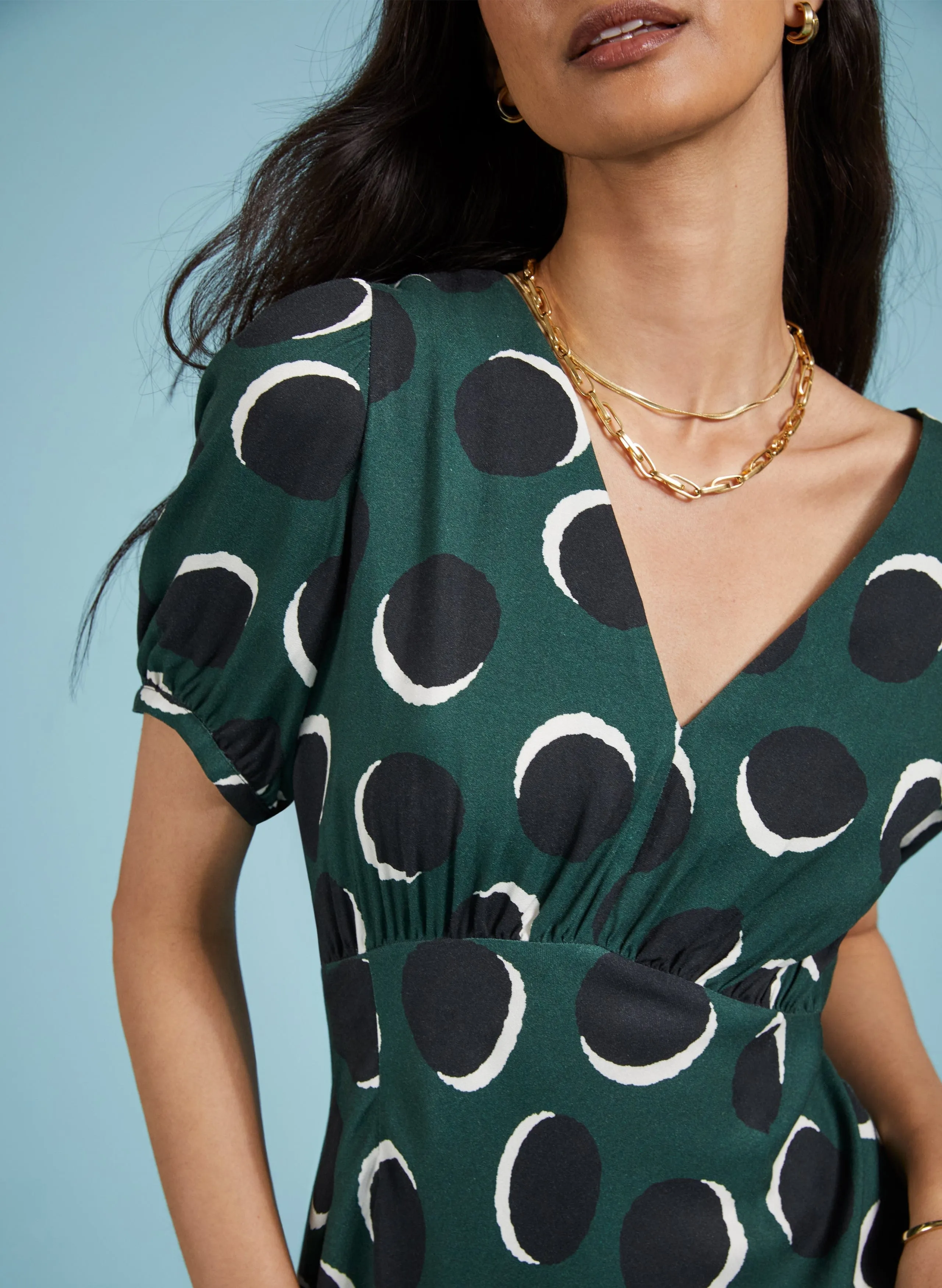 Kaydence Livaeco Printed Midi Tea Dress | Green Shadow Spot