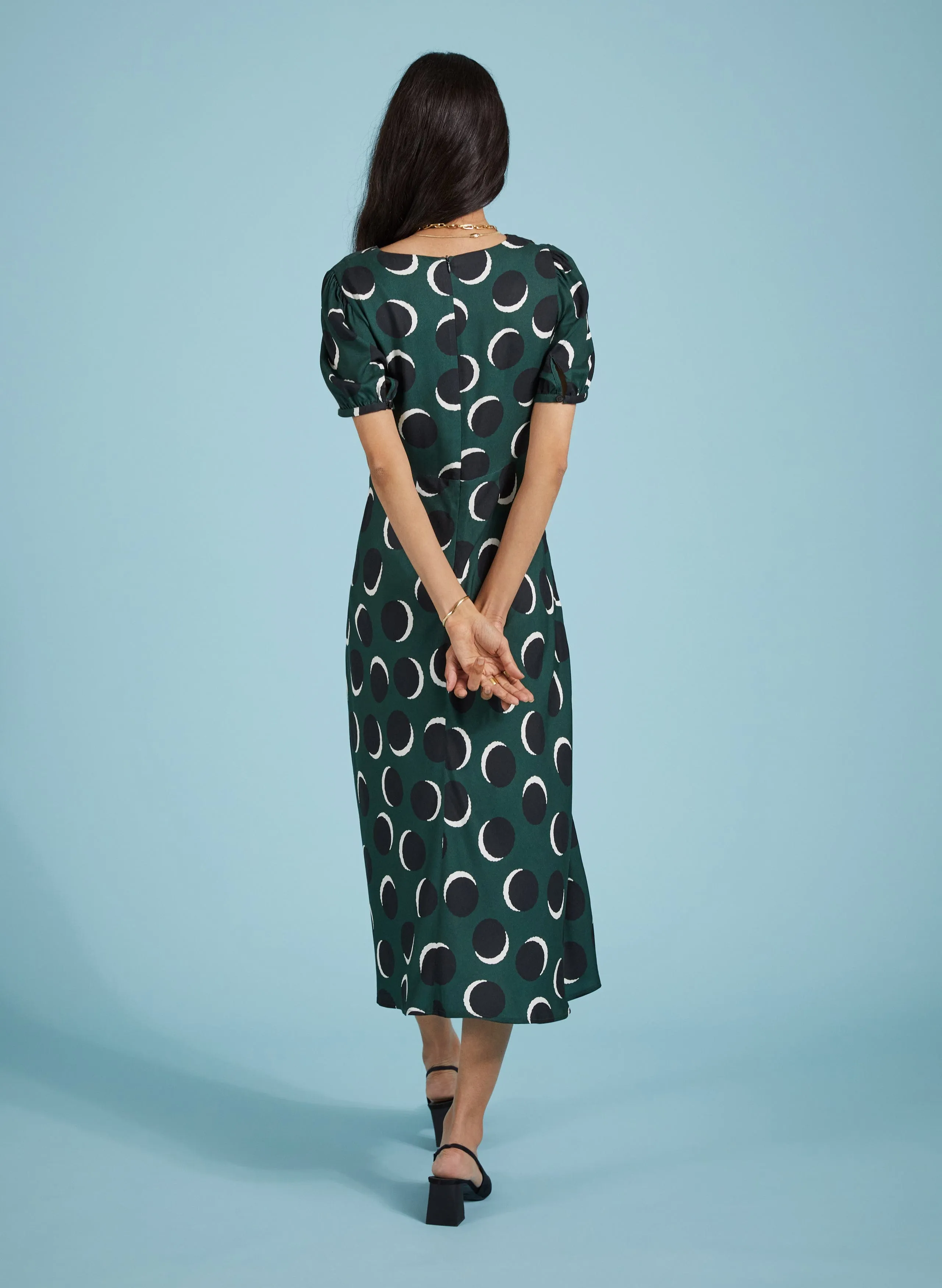Kaydence Livaeco Printed Midi Tea Dress | Green Shadow Spot