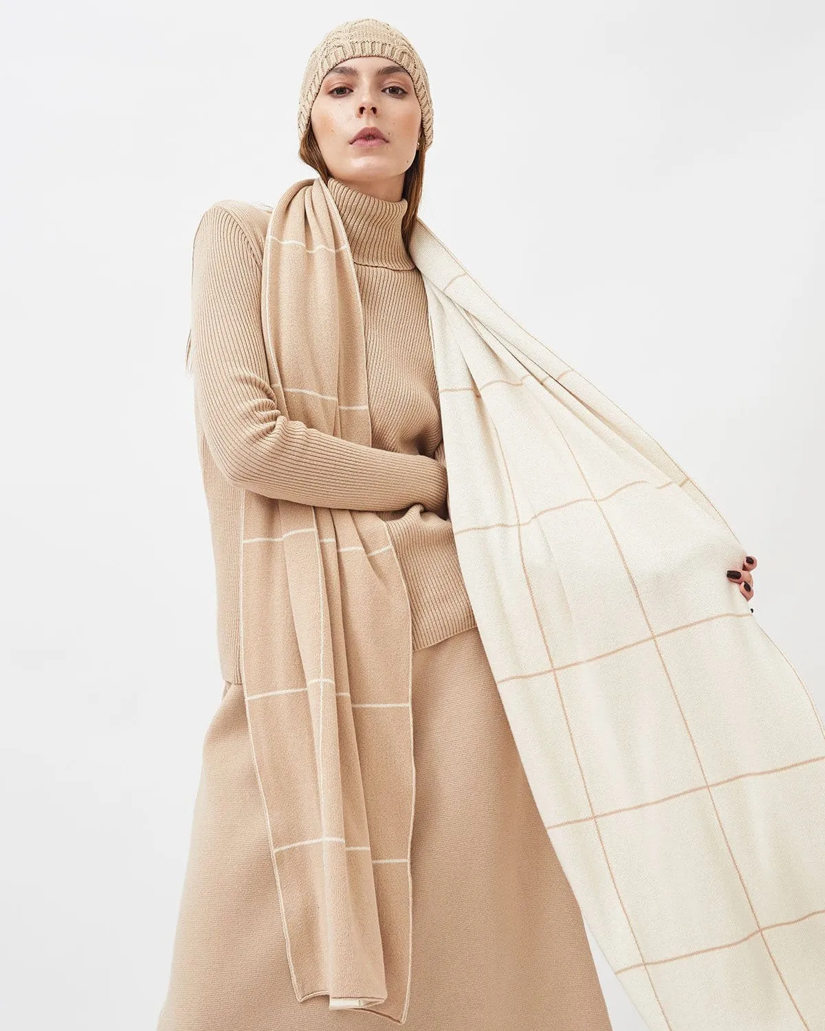 Knitted Organic Cotton Checked Pattern Scarf | Multiple Colours