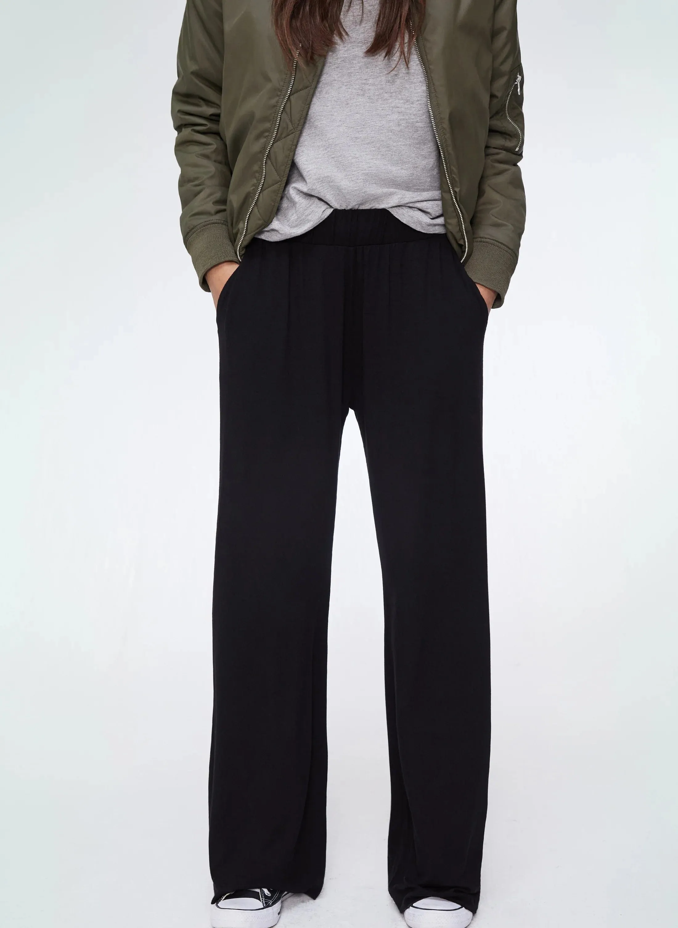 LENZING™ ECOVERO™ Jersey Wide Leg Palazzo Trousers | Caviar Black
