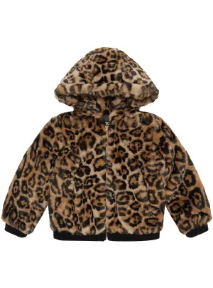 Leopard Print Faux Fur Bomber Jacket (2-7)