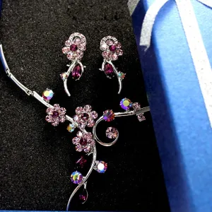 Light Amethyst Round Crystal with Earring Necklace Set