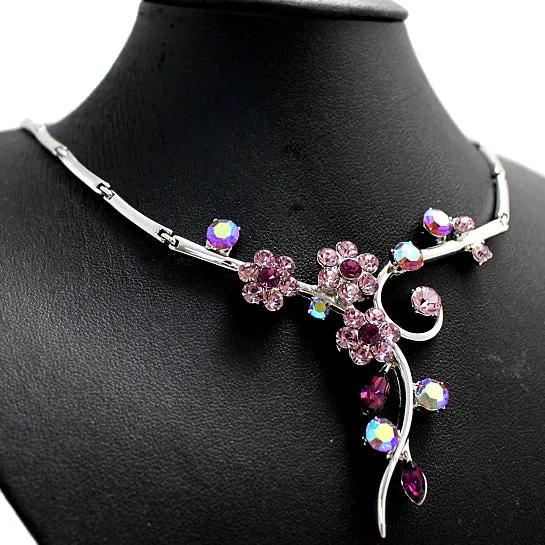Light Amethyst Round Crystal with Earring Necklace Set