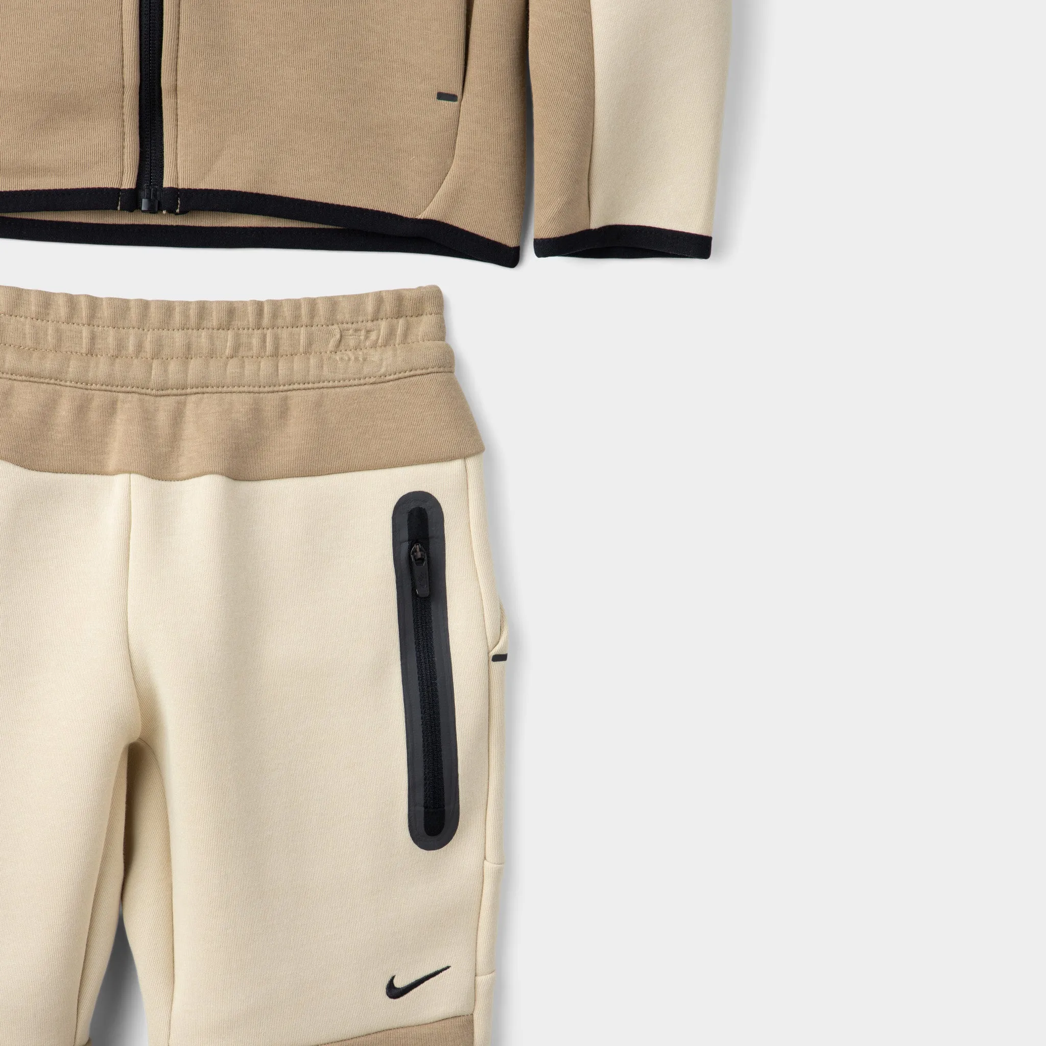 Nike Sportswear Children's Tech Fleece Full Zip Hoodie Set / Light Khaki