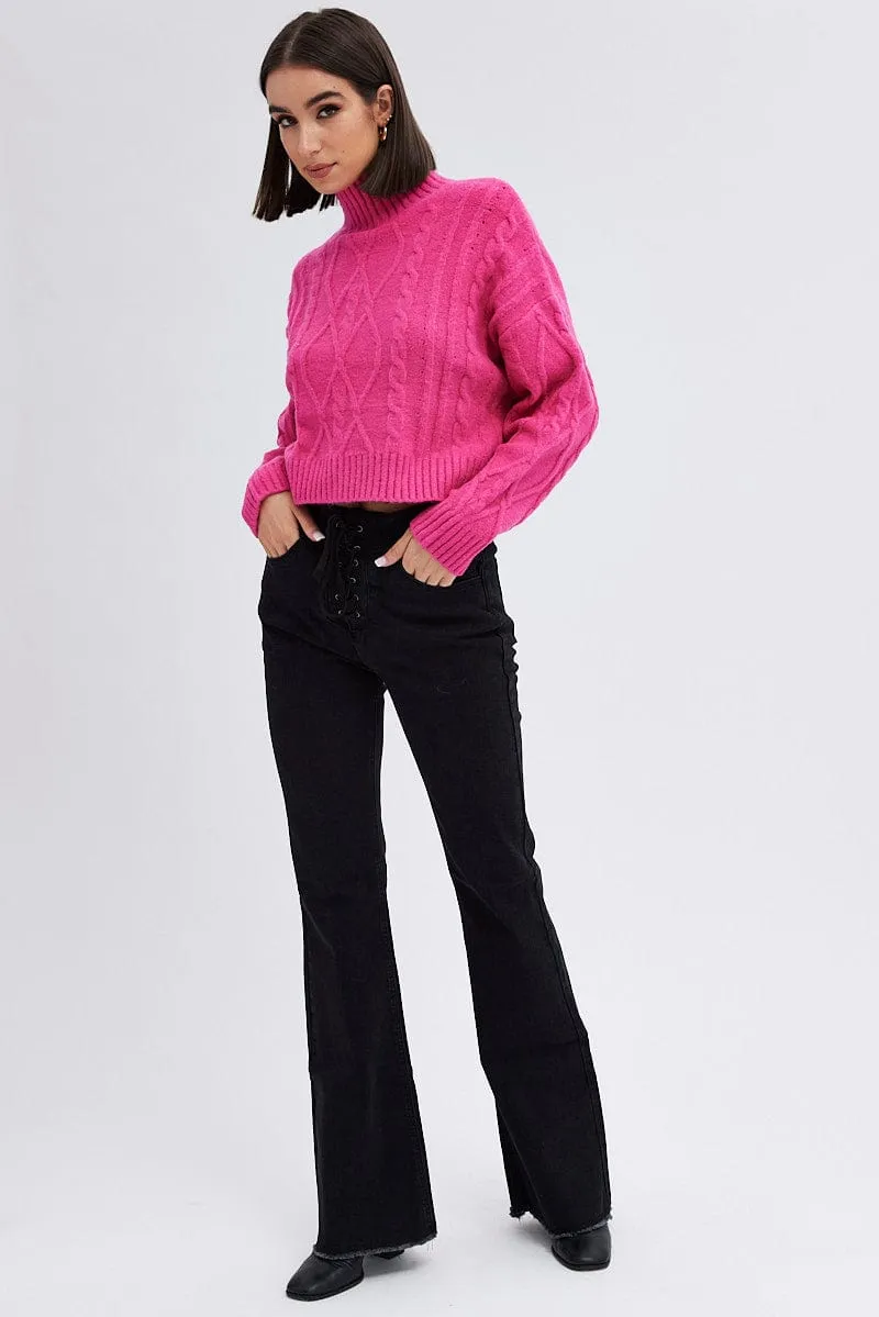 Pink Cable Knit Jumper High neck