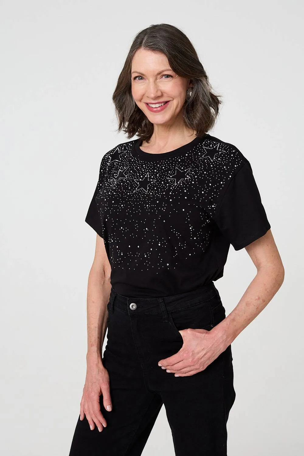Sparkly Star Print Short Sleeve T-Shirt