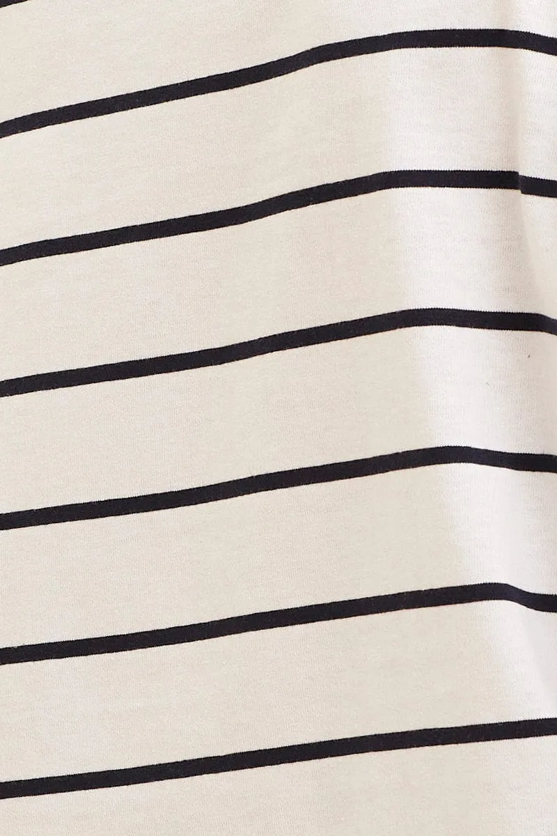 Stripe Boxy Top Wide Neck Long Sleeve