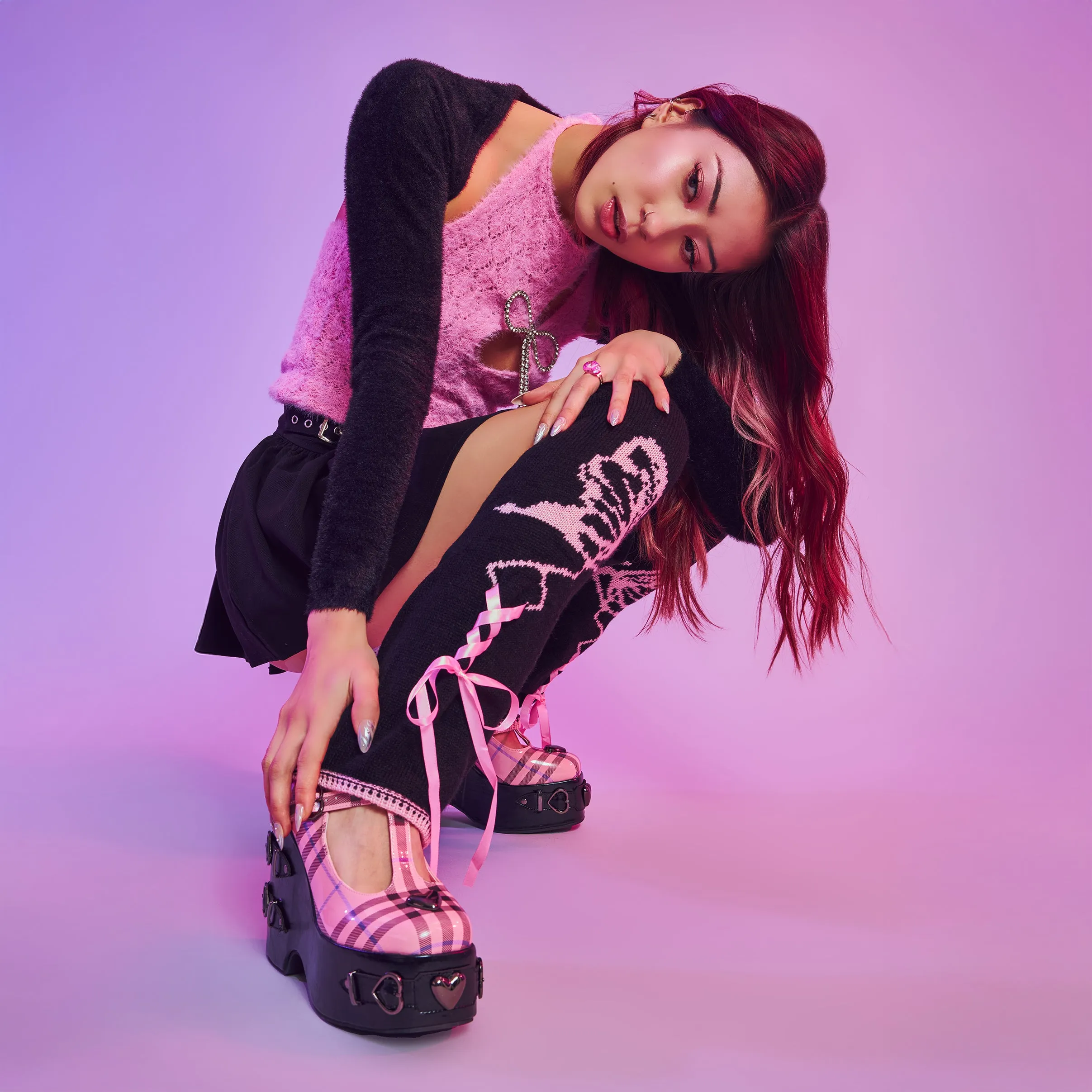 Sweet Apathy Plaid Wedge Mary Janes - Pink