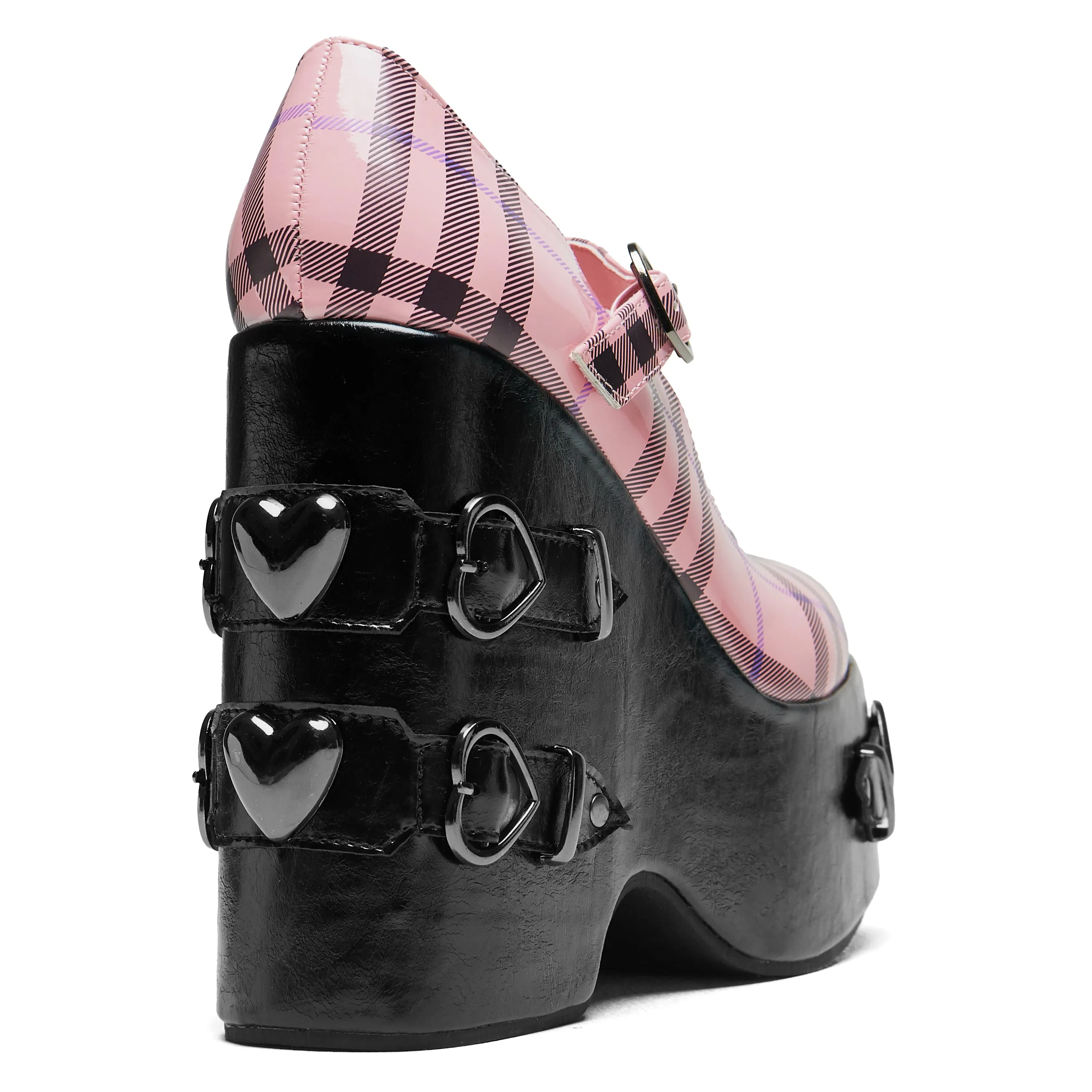 Sweet Apathy Plaid Wedge Mary Janes - Pink