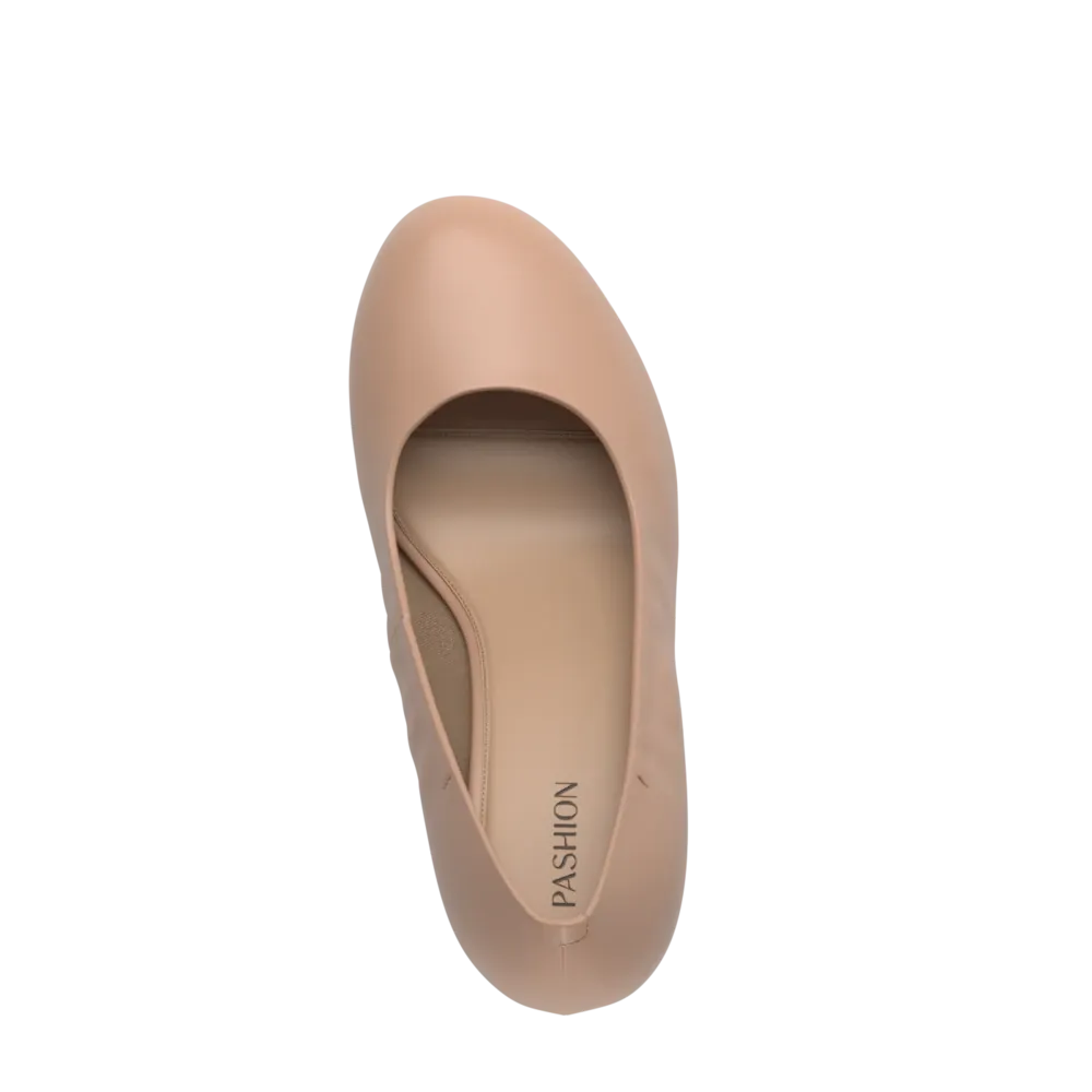 The Ballet Pump - Latte Stretch Leather 3 Block - FINAL SALE